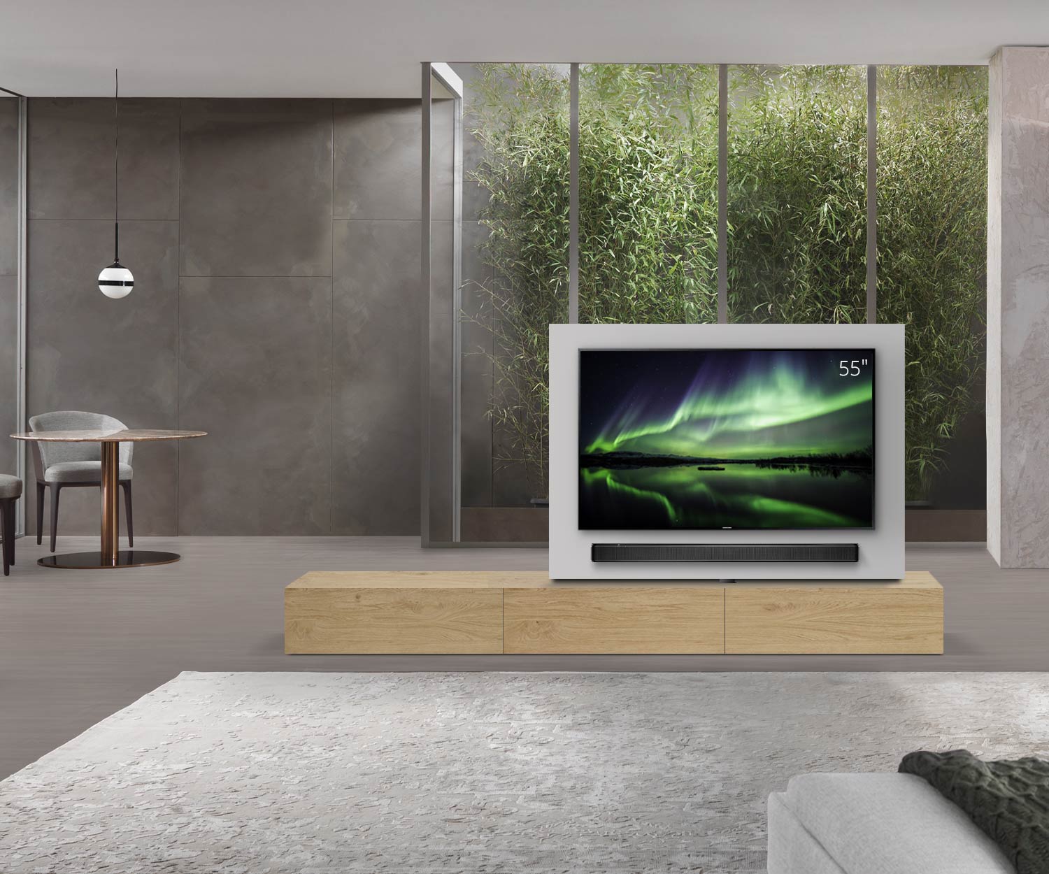 Livitalia Roto Design Lowboard Raumteiler mit drehbarem TV Paneel B180 65 H33 T47 EiHe B90li oBox