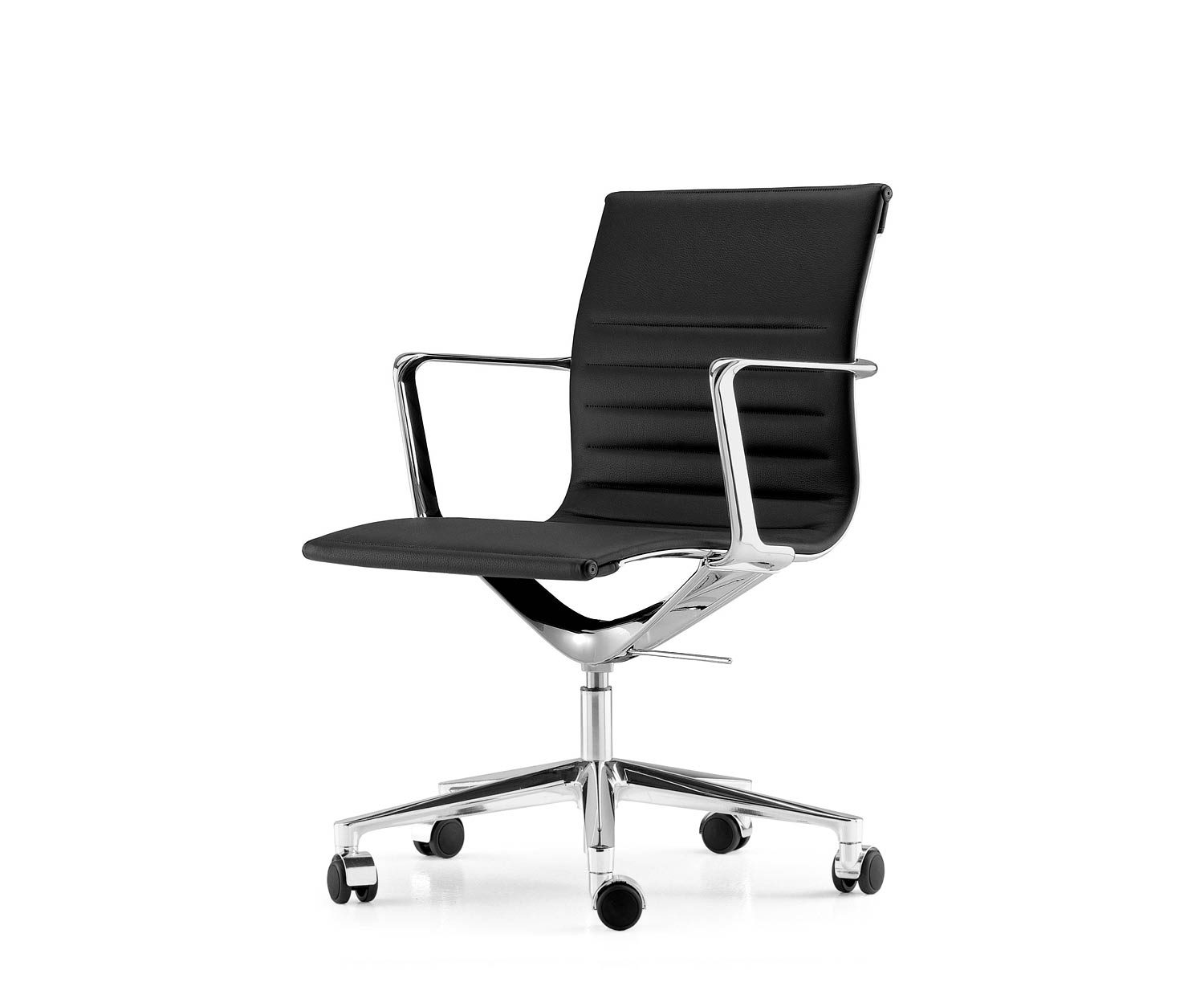 ICF Una Chair Managment Bürostuhl Design Drehstuhl 5 Arm mit Rollen H42 cm mit Leder Leder Schwarz 901