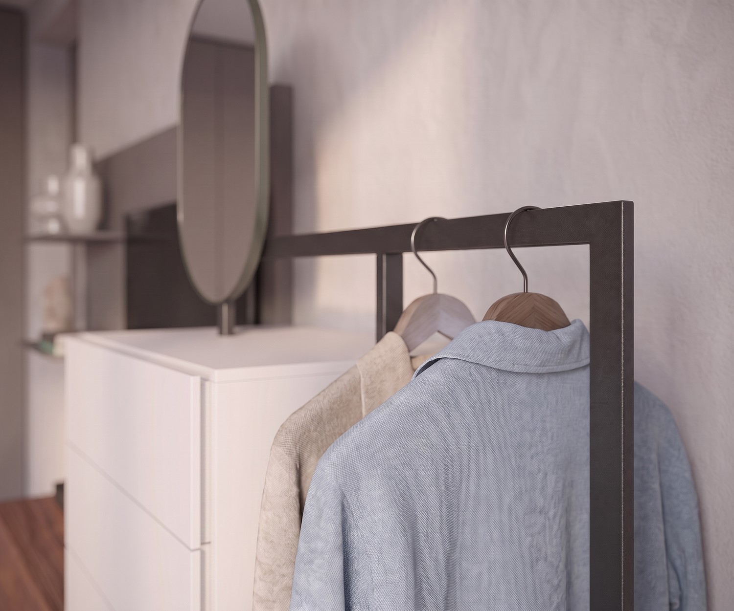 Novamobili chest of drawers Easy 9 as bedroom wardrobe, clothes rail with hangers, white dresser, modern Italian style