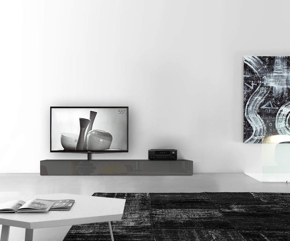 Design Lowboard Konfigurator mit TV Halterung Boden Breite 240 25,5 45 links glanz dunkelgrau