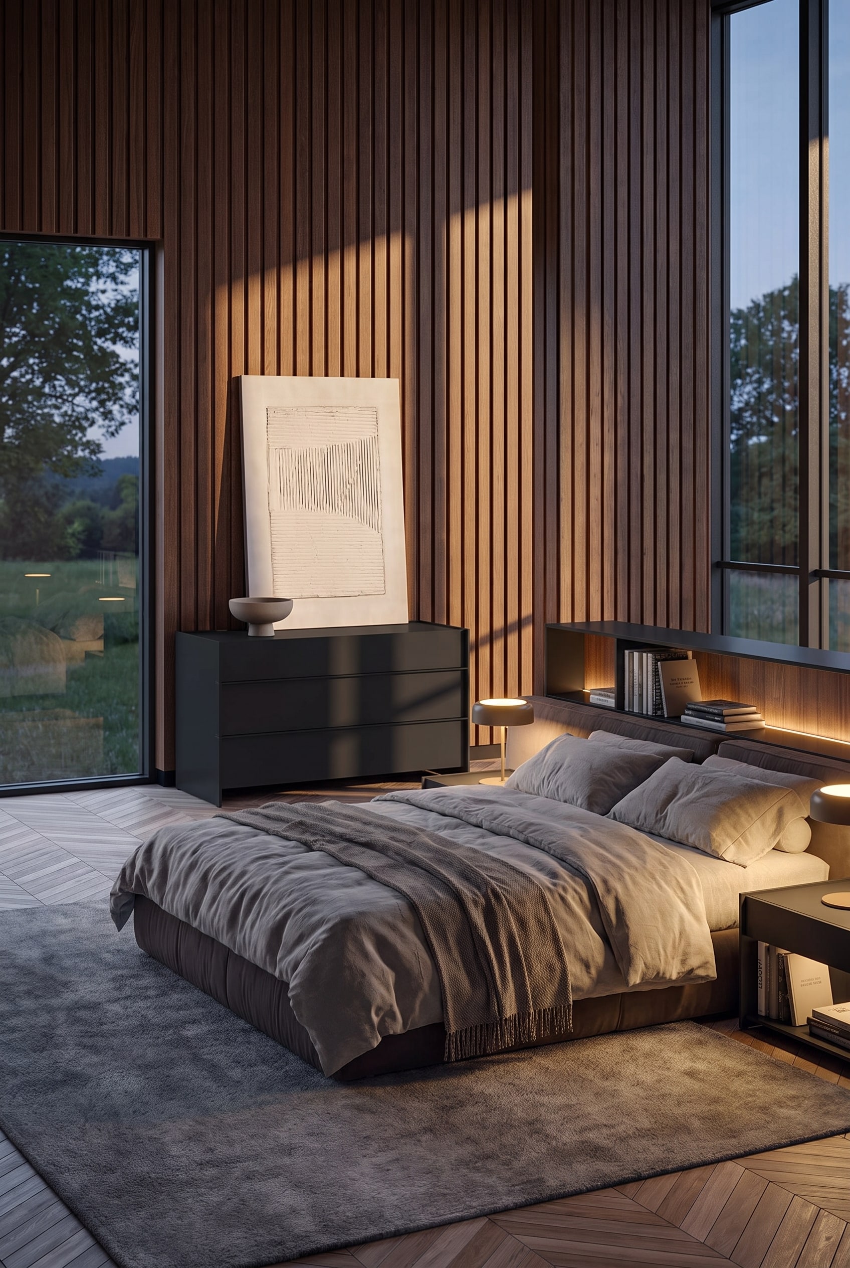 Capo d'Opera Groove Ladekast met verticaal gefreesde fronten in het strijklicht van een moderne slaapkamer