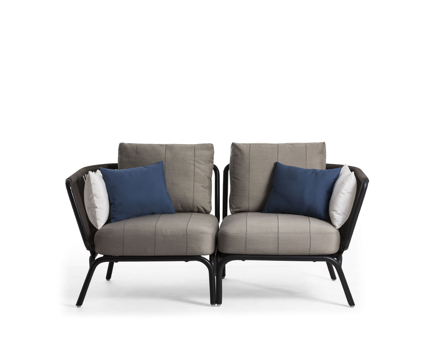 Oasiq Yland Eckbank Design Sofa mit dunkelgrauem Alugestell und grauer Polsterauflage
