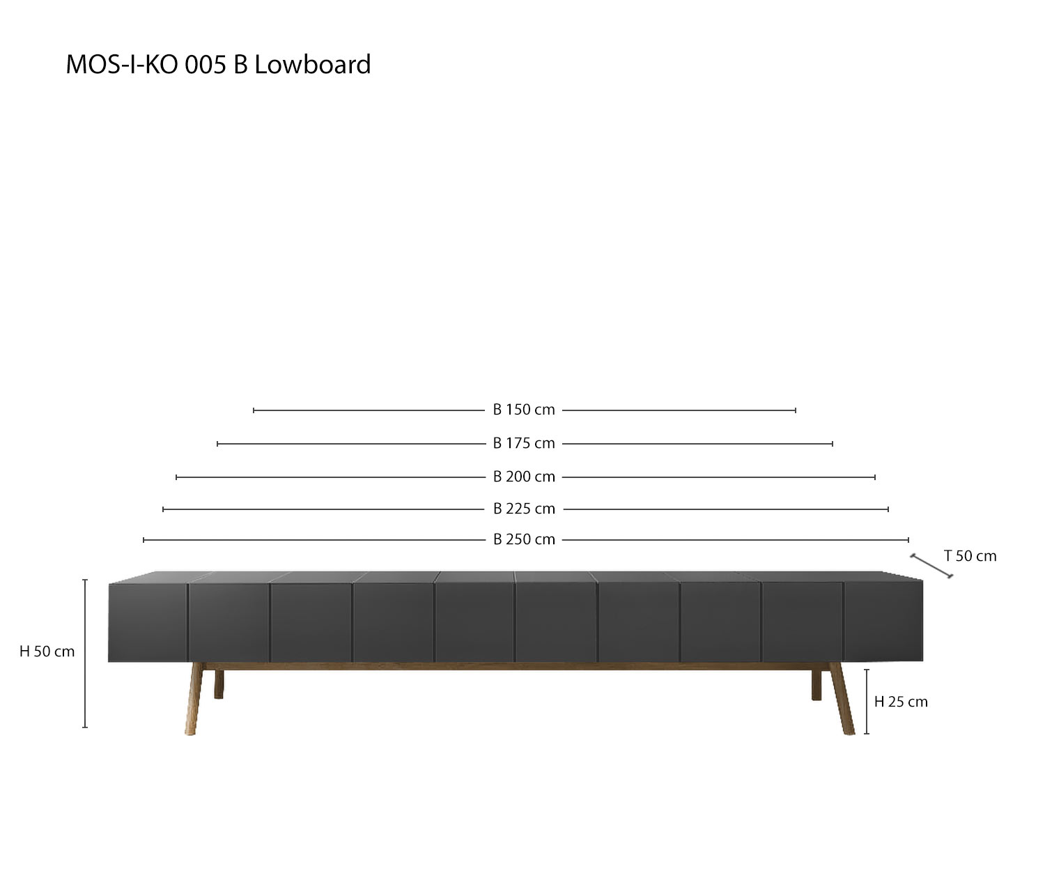 Designer Sideboard MOS I KO 005 B von al2 Skizze Maße Größen Varianten