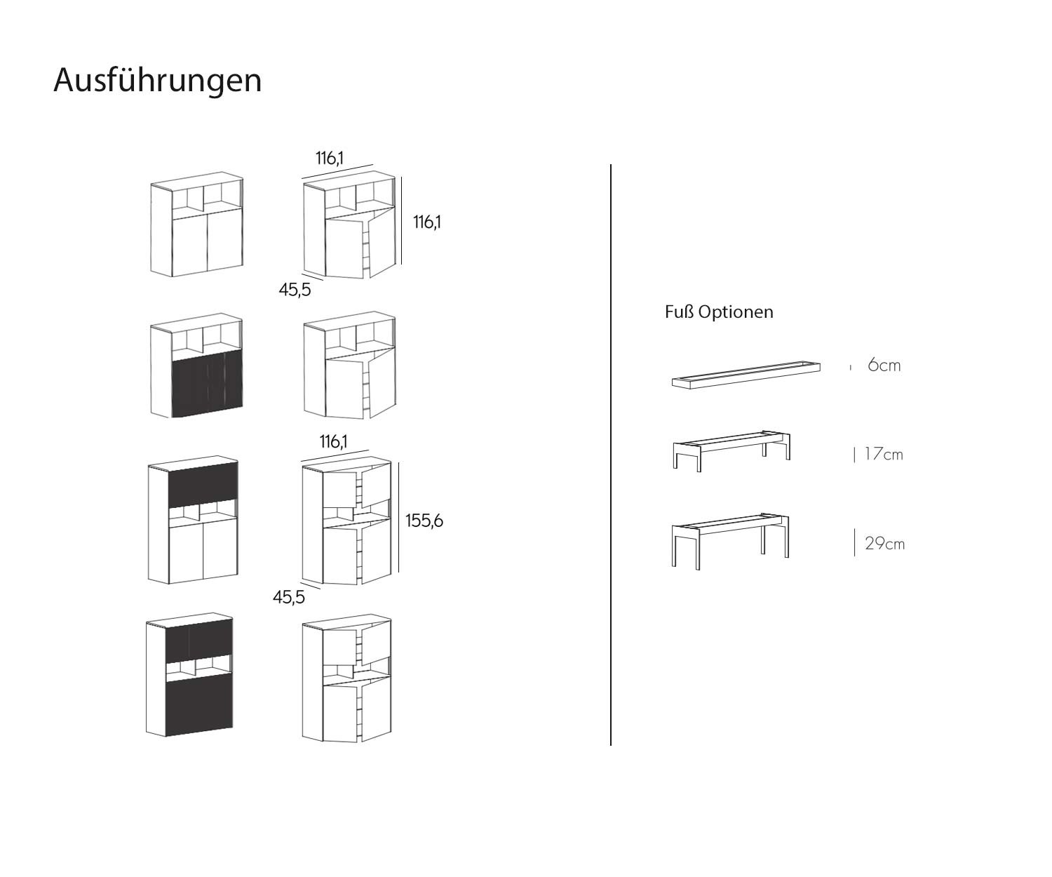 Design Highboard Abmessungen Maßstab Skizze Größenangaben Maße