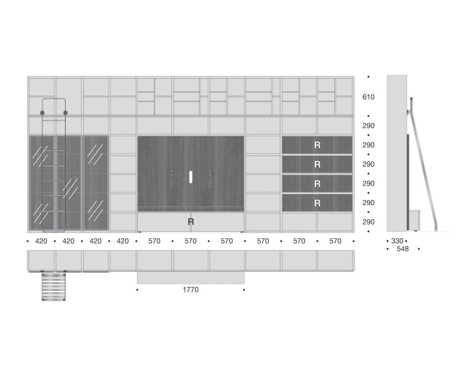 Design bookcase with ladder C60 Sketch Dimensions Sizes Size specifications Design bookcase with ladder C60 Sketch Dimensions Sizes Size specifications