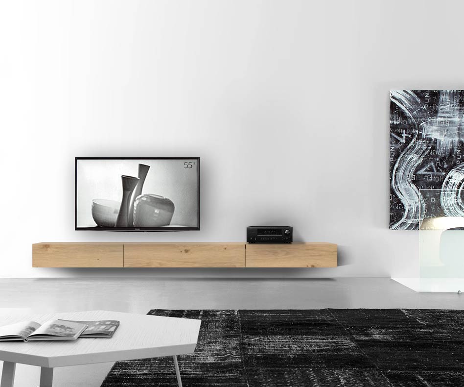 Livitalia Holz Design Lowboard Konfigurator Wand 300 cm 24 cm 46 cm Eiche hell