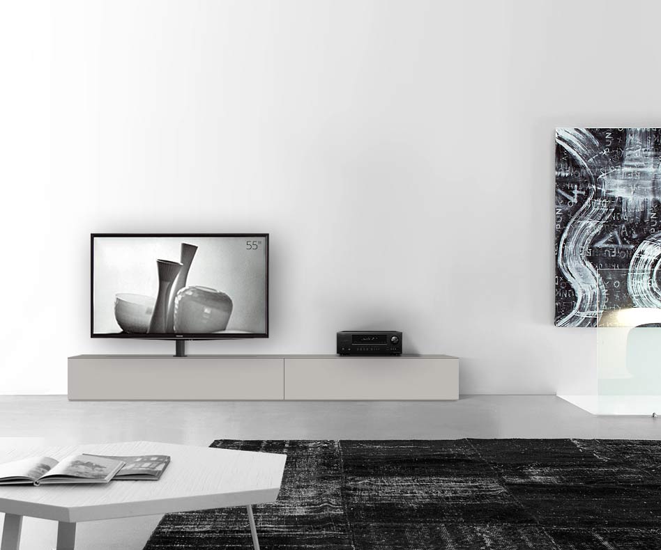 Design Lowboard Konfigurator mit TV Halterung Boden Breite 270 33,5 45 links matt hellgrau