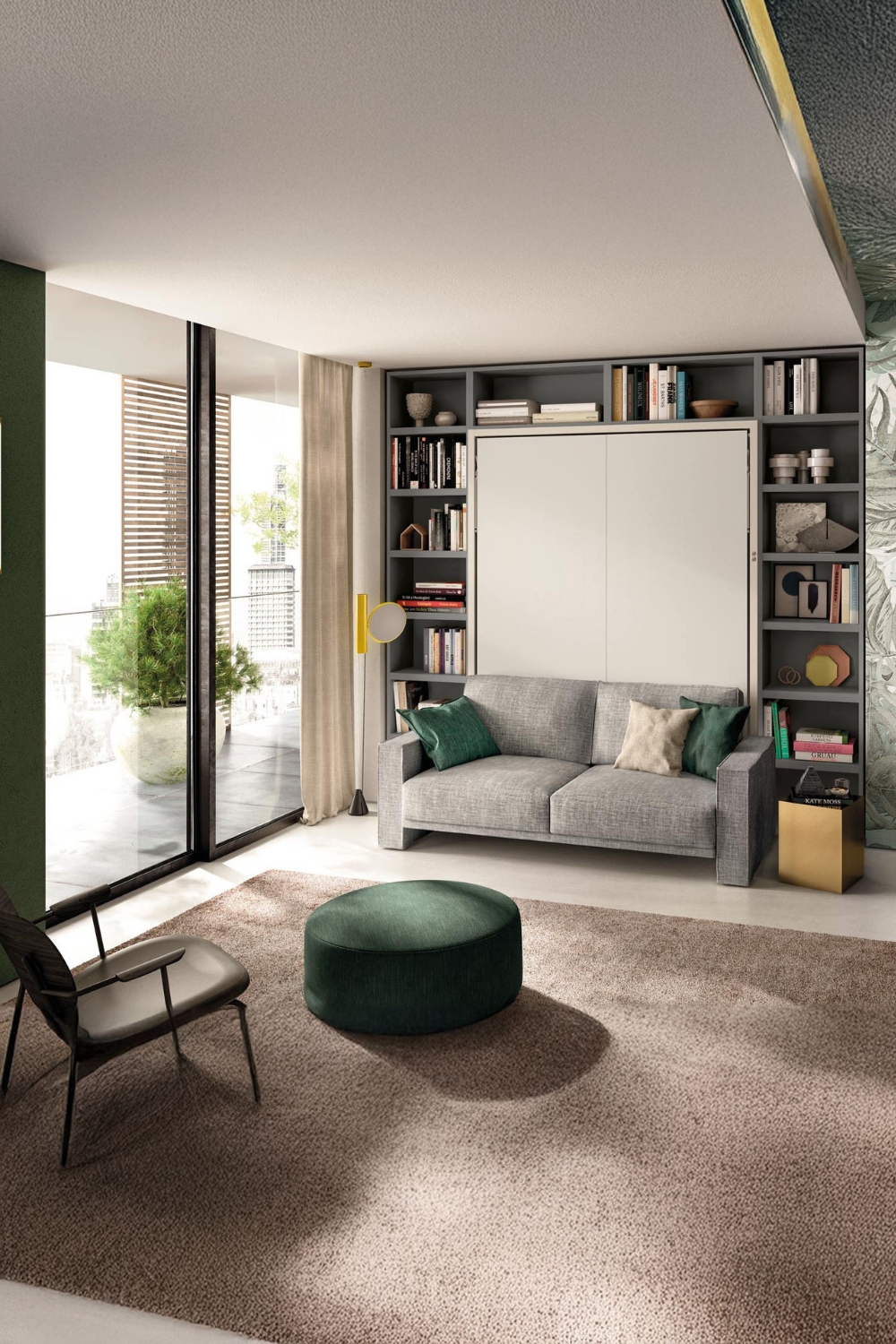 wandregal-mit-grauem-sofa-und-verstecktem-klappbett