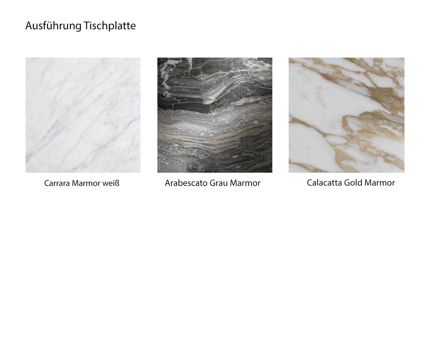 Colour overview Couch Table Wave marble types Carrara Calacatta Arabescato