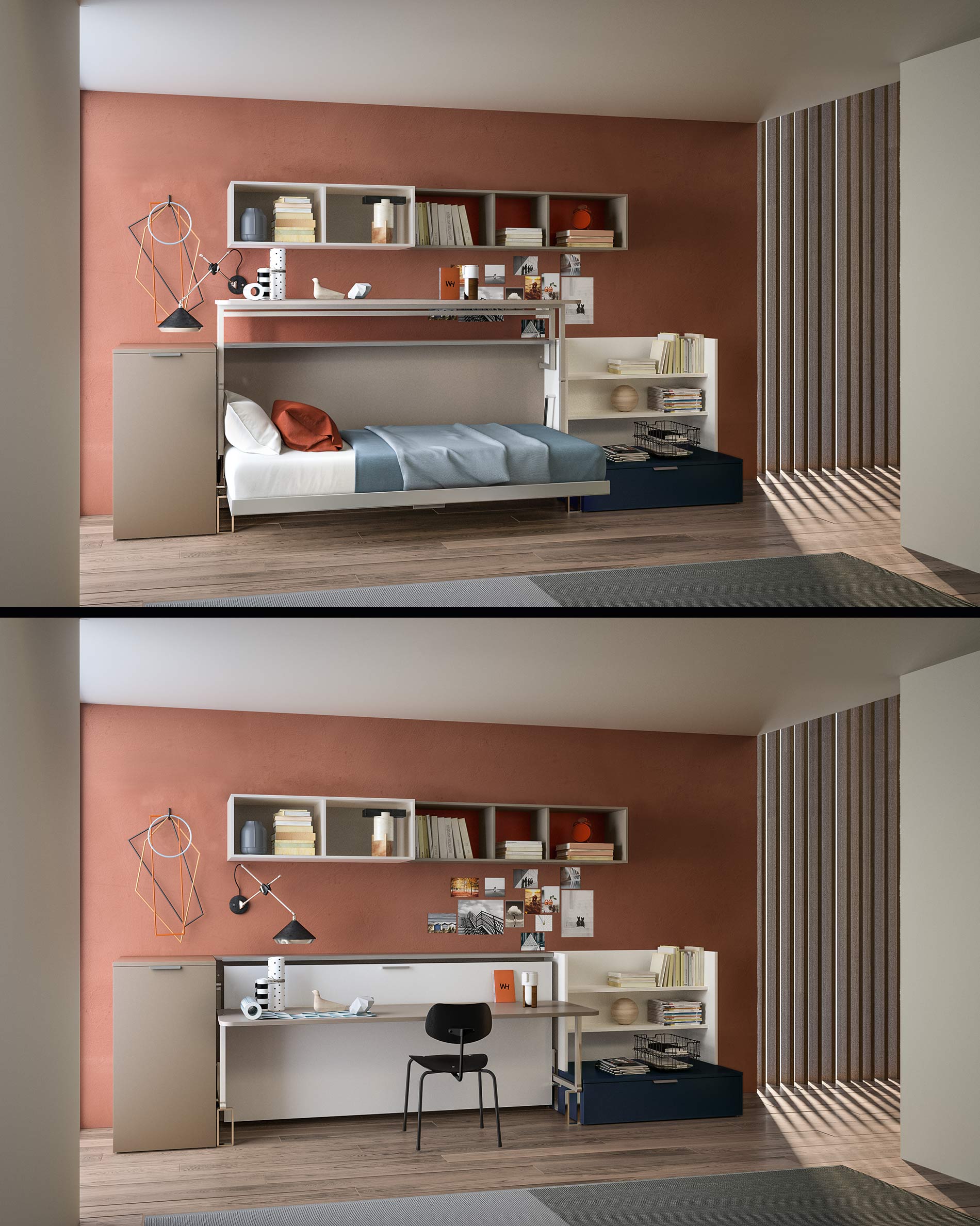 Kinderzimmer Klappbett mit Schreibtisch Clei CabrioIn Kinderzimmer Klappbett mit Schreibtisch Clei CabrioIn