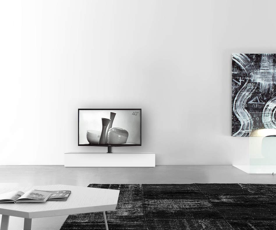Design Lowboard Konfigurator mit TV Halterung Boden Breite 150 25,5 45 mitte matt weiss