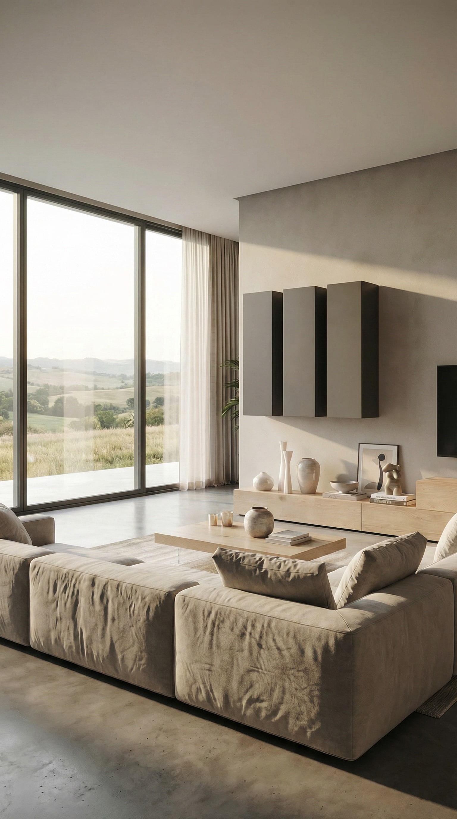 Modern Country Style Wall Unit with Dark Matte Fronts and Wood Accents in the Living Room Modern Country Style Wall Unit with Dark Matte Fronts and Wood Accents in the Living Room