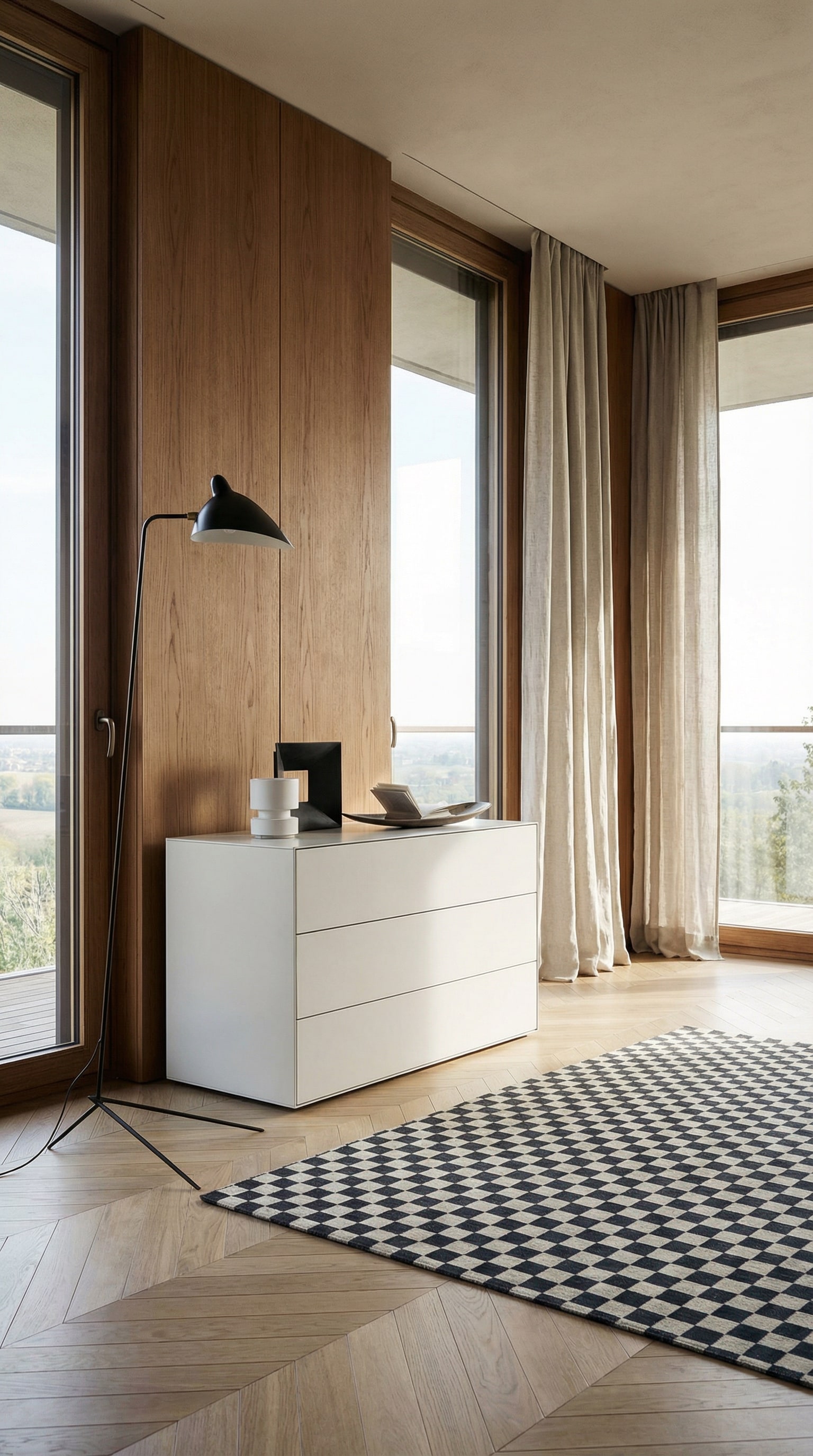 Close-up of an open drawer of a design chest of drawers, showing the fine 45-degree miter joint and the tapering of the front edge to 4 millimeters. Close-up of an open drawer of a design chest of drawers, showing the fine 45-degree miter joint and the tapering of the front edge to 4 millimeters.