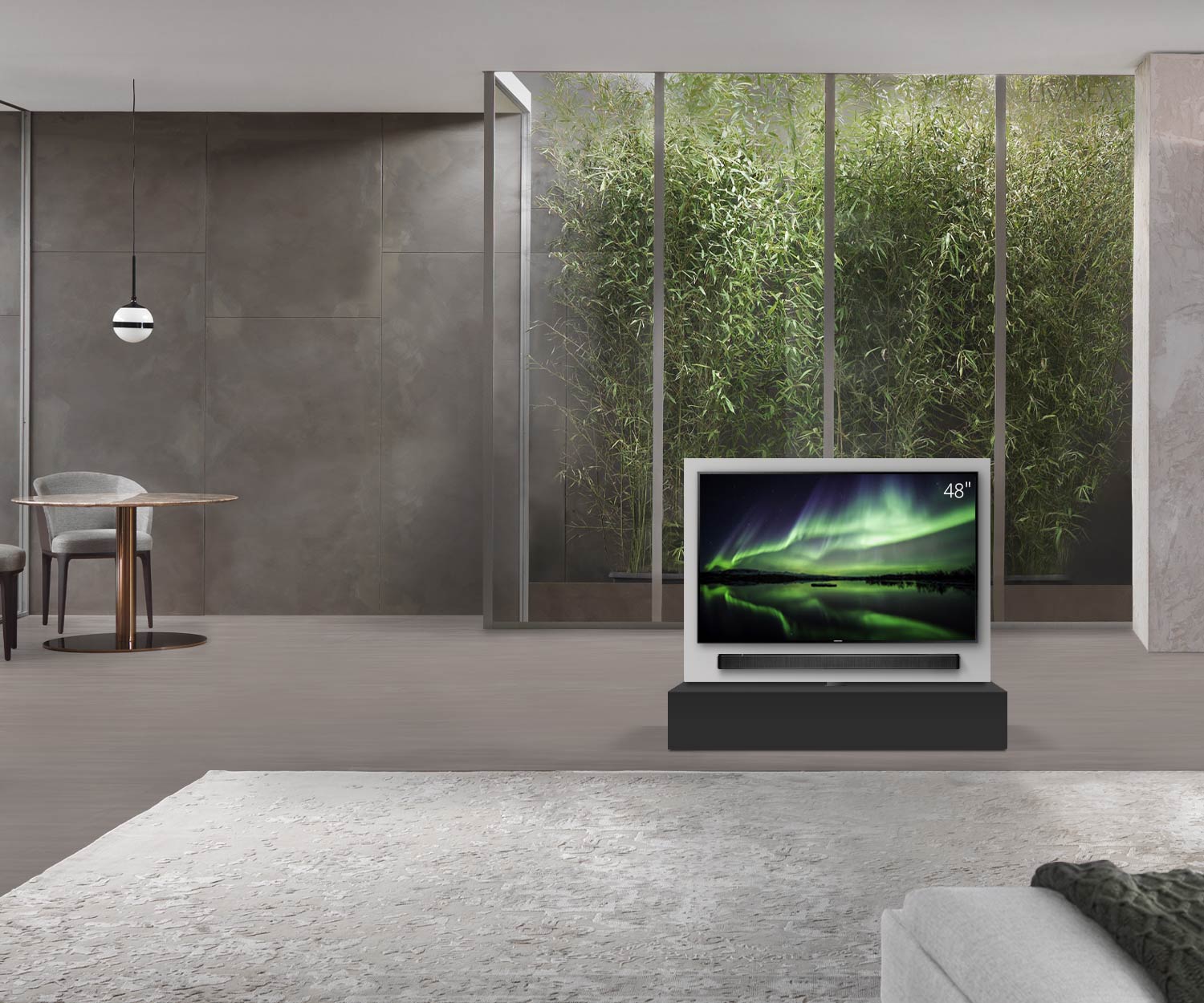 Livitalia Roto Design Lowboard Raumteiler mit drehbarem TV Paneel B120 50 H25 T47 NeroM ohne oBox