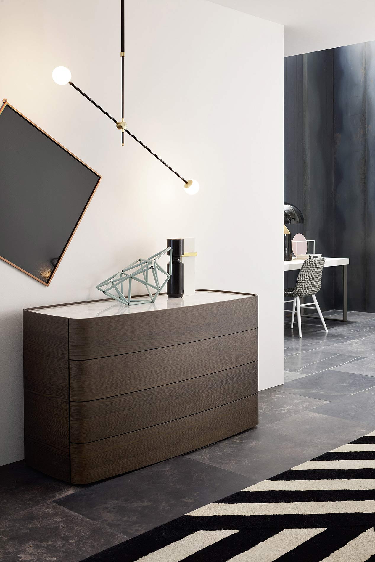 Runde Design Kommode Eiche Marmor Abdeckplatte