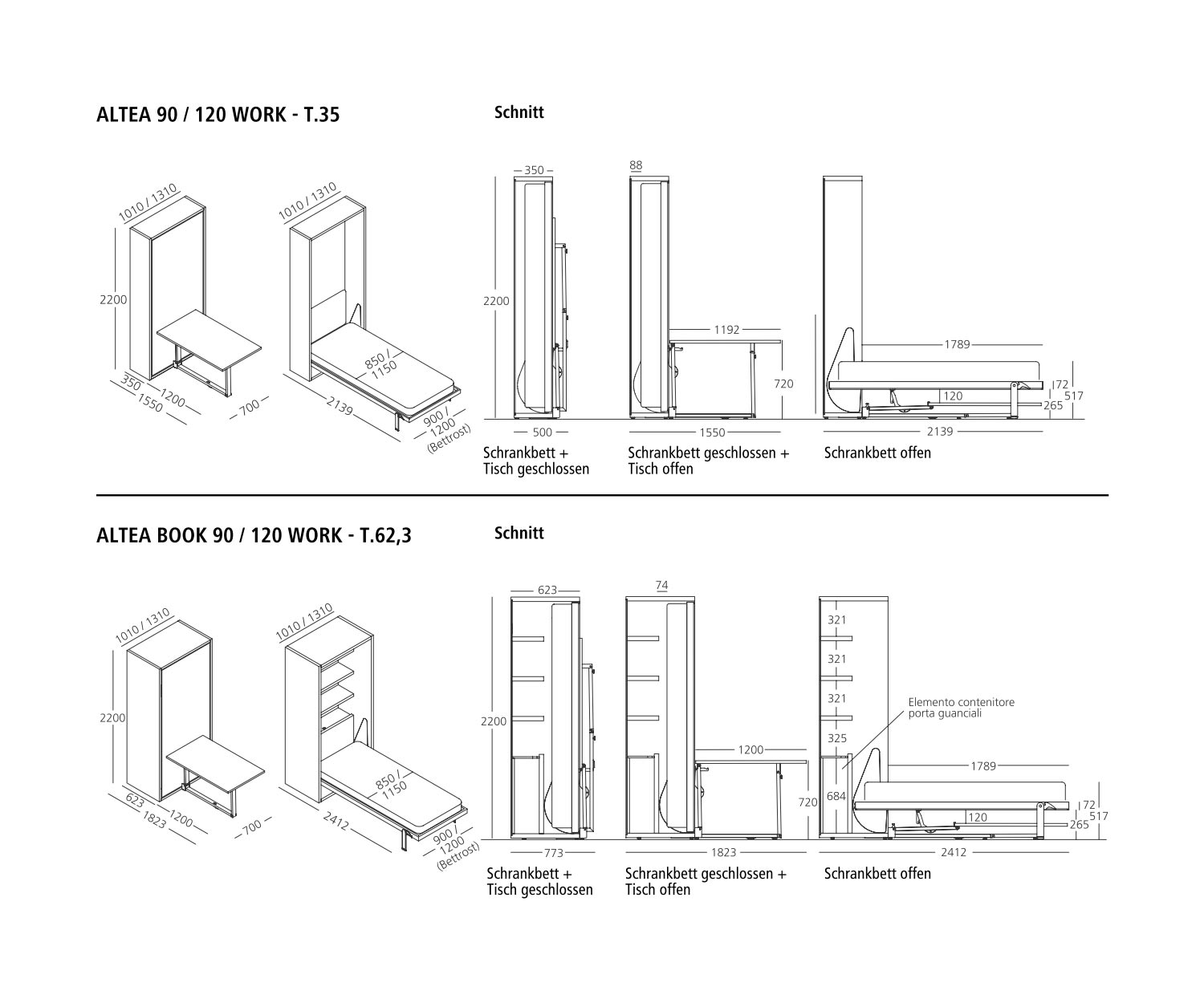 Clei Wardrobe beds with desk Clei Wardrobe beds with desk