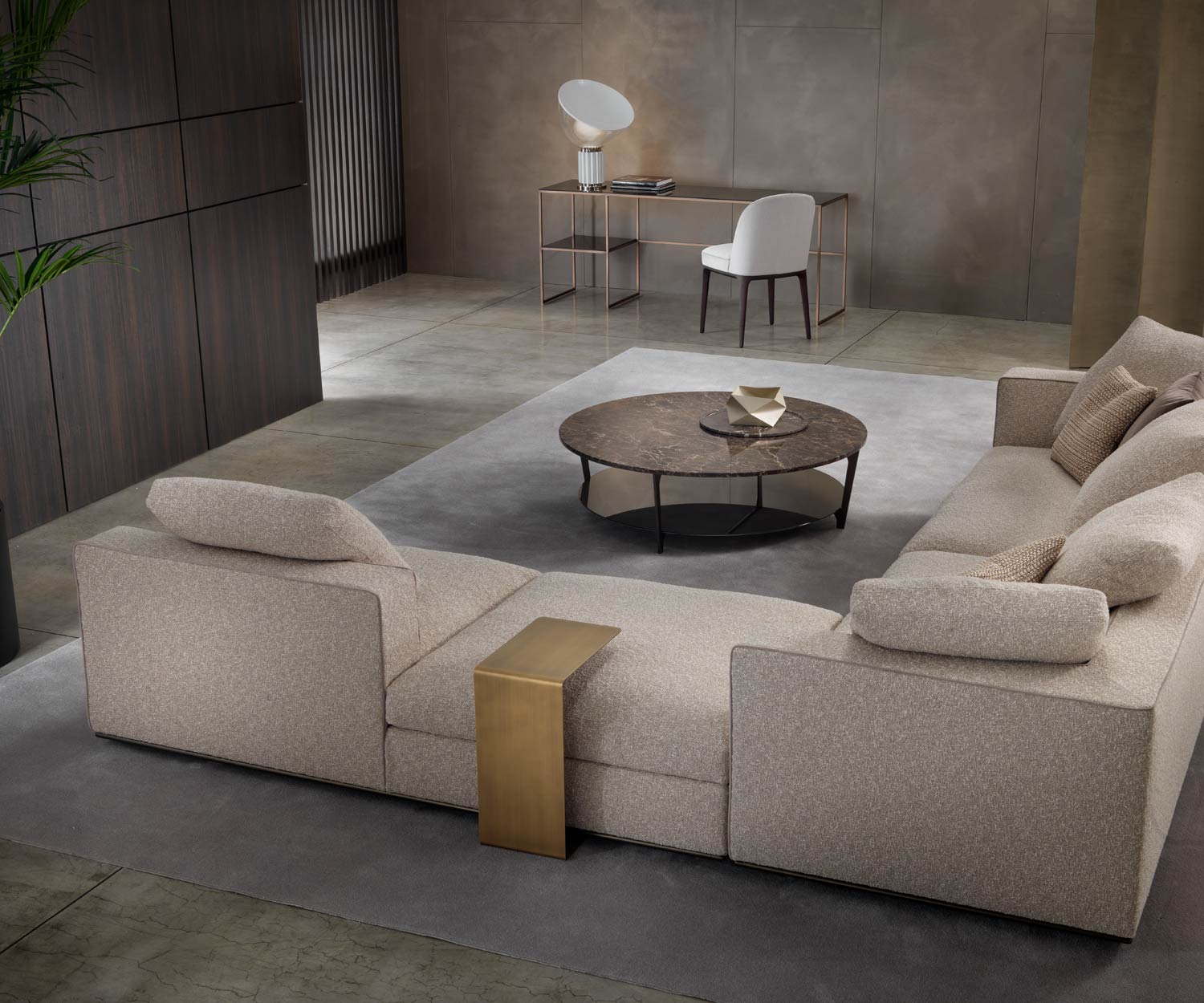Exclusive Marelli Mini sofa side table with black matt lacquer in front of couch Exclusive Marelli Mini sofa side table with black matt lacquer in front of couch