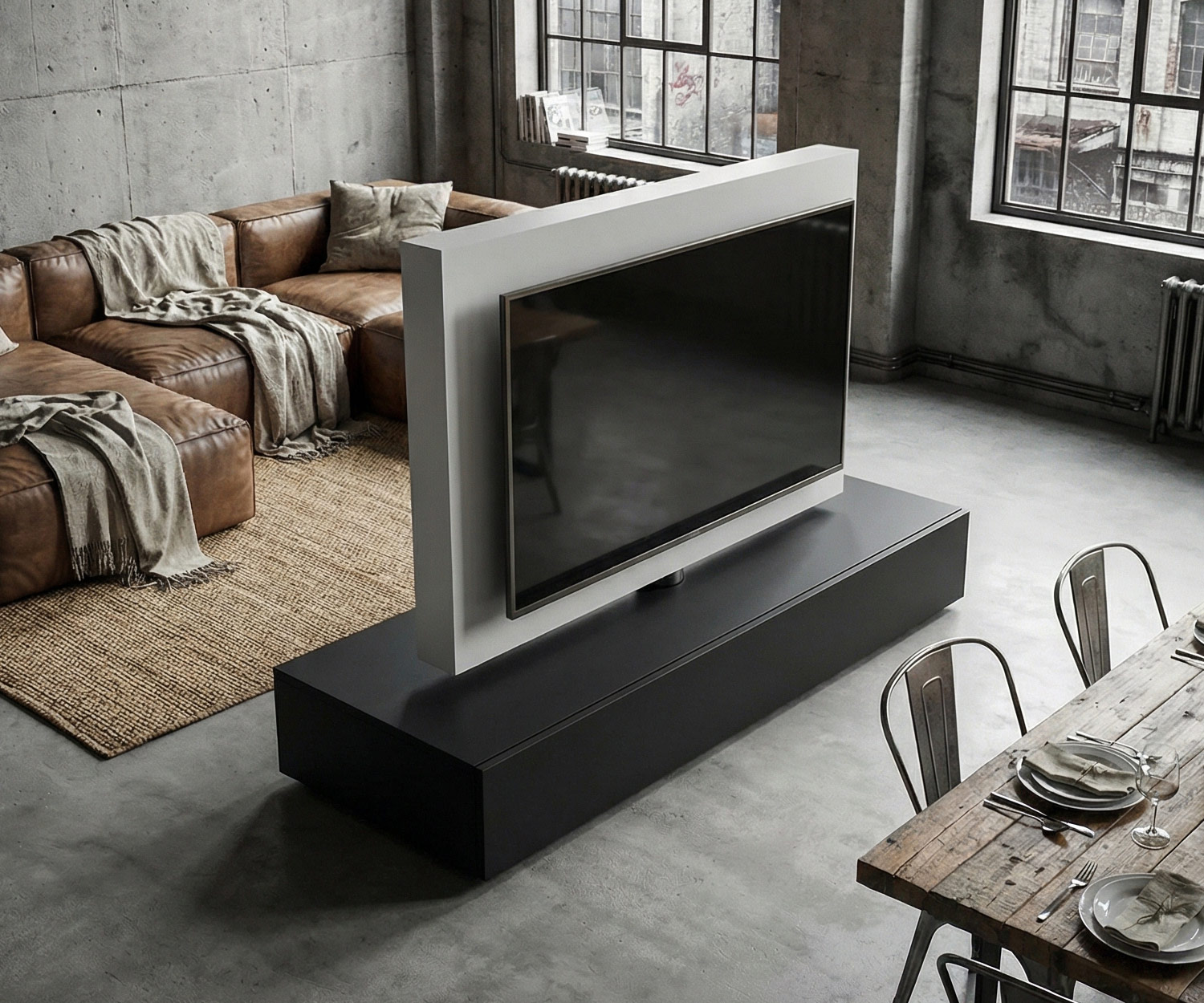 Livitalia Roto lowboard room divider with swivelling TV panel Livitalia Roto lowboard room divider with swivelling TV panel