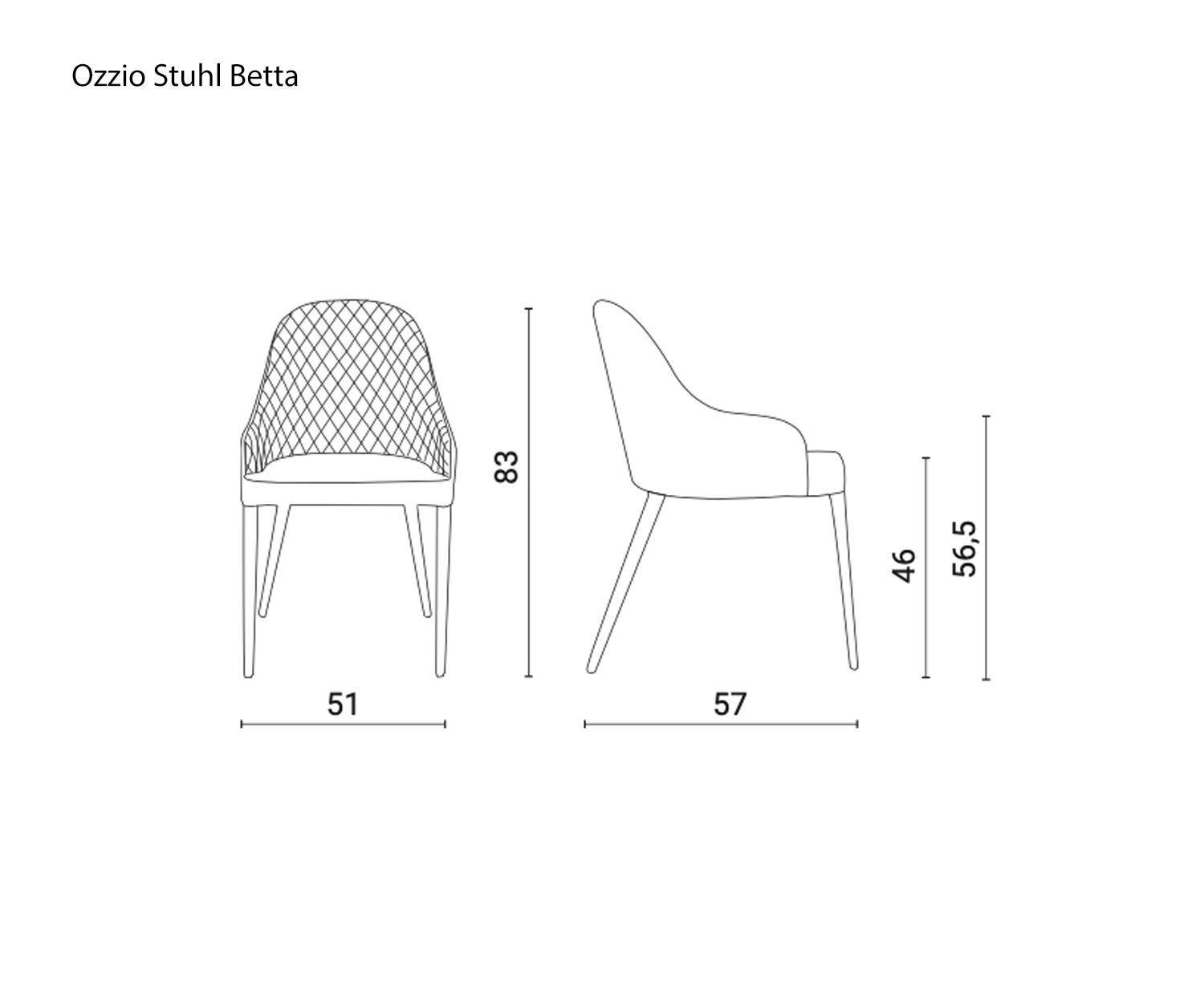 Ozzio Design Stuhl Betta Maße Abmessungen Größen Größenangaben