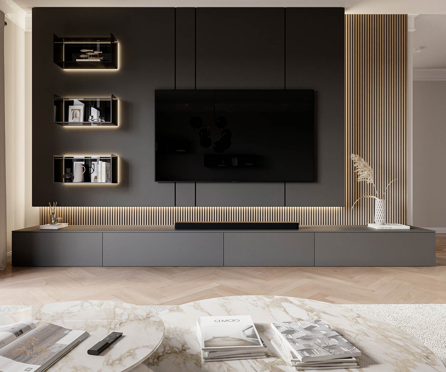 Livitalia Luxus Design TV Wohnwand C100 frontal