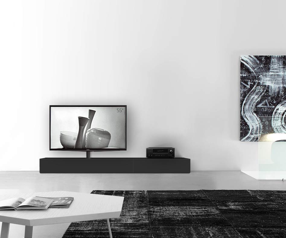 Design Lowboard Konfigurator mit TV Halterung Boden Breite 240 25,5 45 links matt schwarz