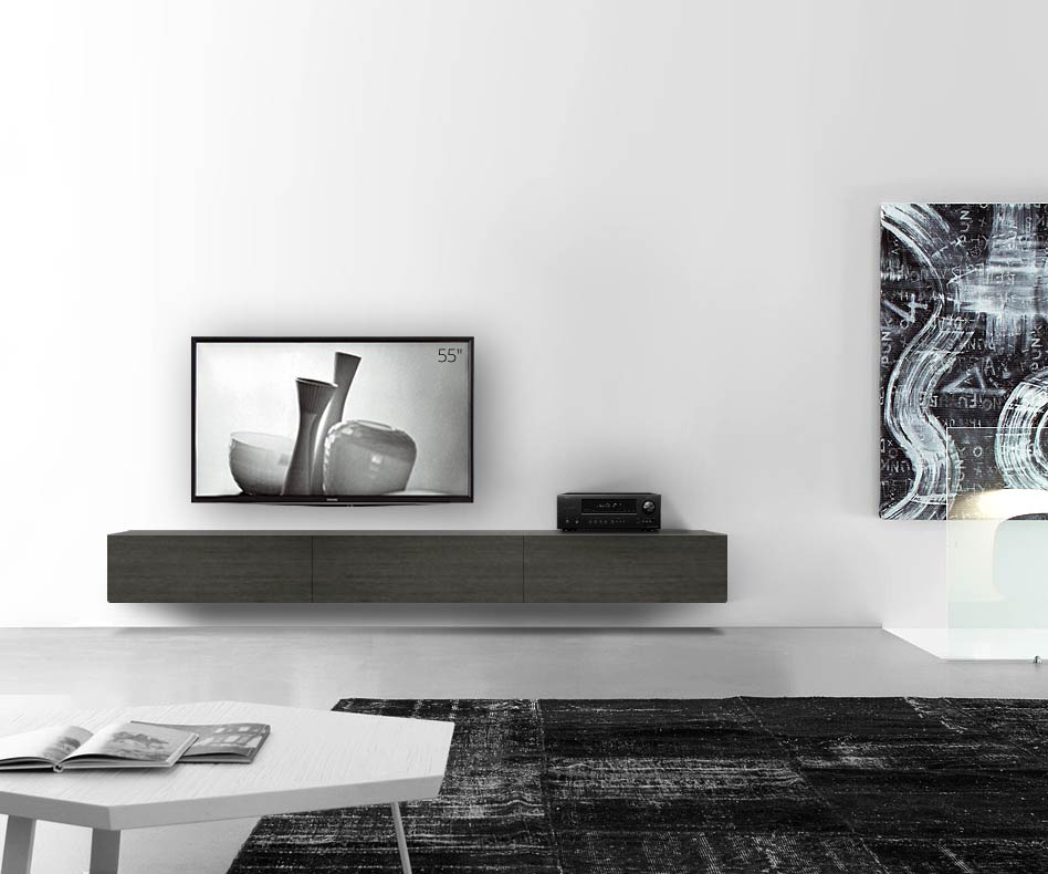 Livitalia Holz Design Lowboard Konfigurator Wand 270 cm 32 cm 46 cm Eiche grau