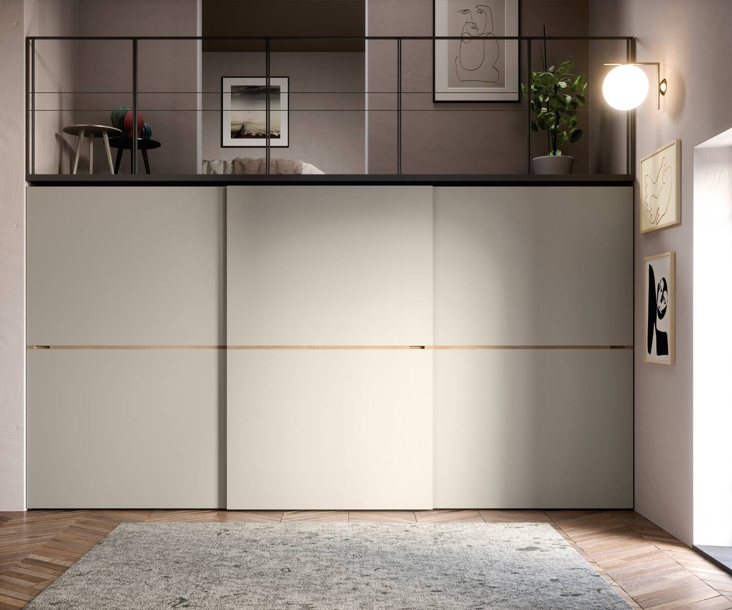 Novamobili Designer Kleiderschrank Middle Schiebetüren Beige mit Miele Griff 400 cm Novamobili Designer Kleiderschrank Middle Schiebetüren Beige mit Miele Griff 400 cm