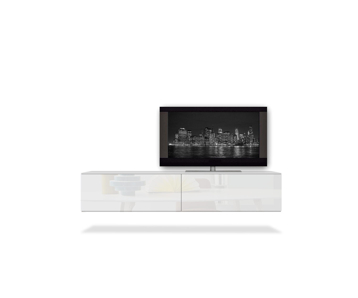 Novamobili Box Design Lowboard Konfigurator B 180 cm H 34,4 cm T 37,4 cm Hochglanz Bianco Hängend