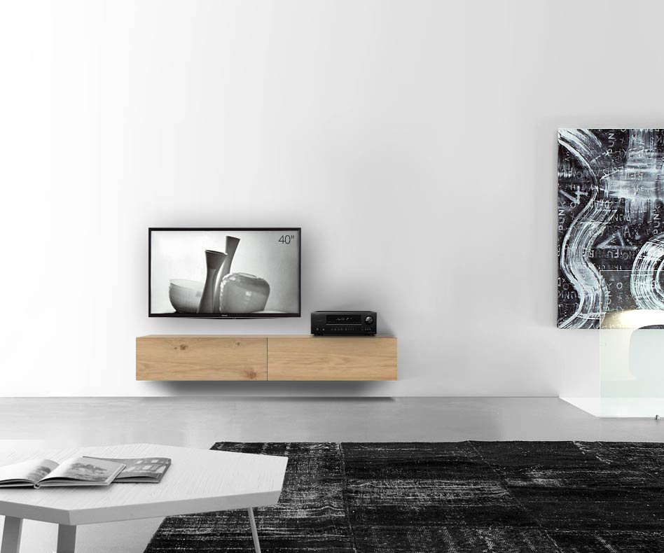 Livitalia Holz Design Lowboard Konfigurator Wand 180 cm 32 cm 56 cm Eiche hell
