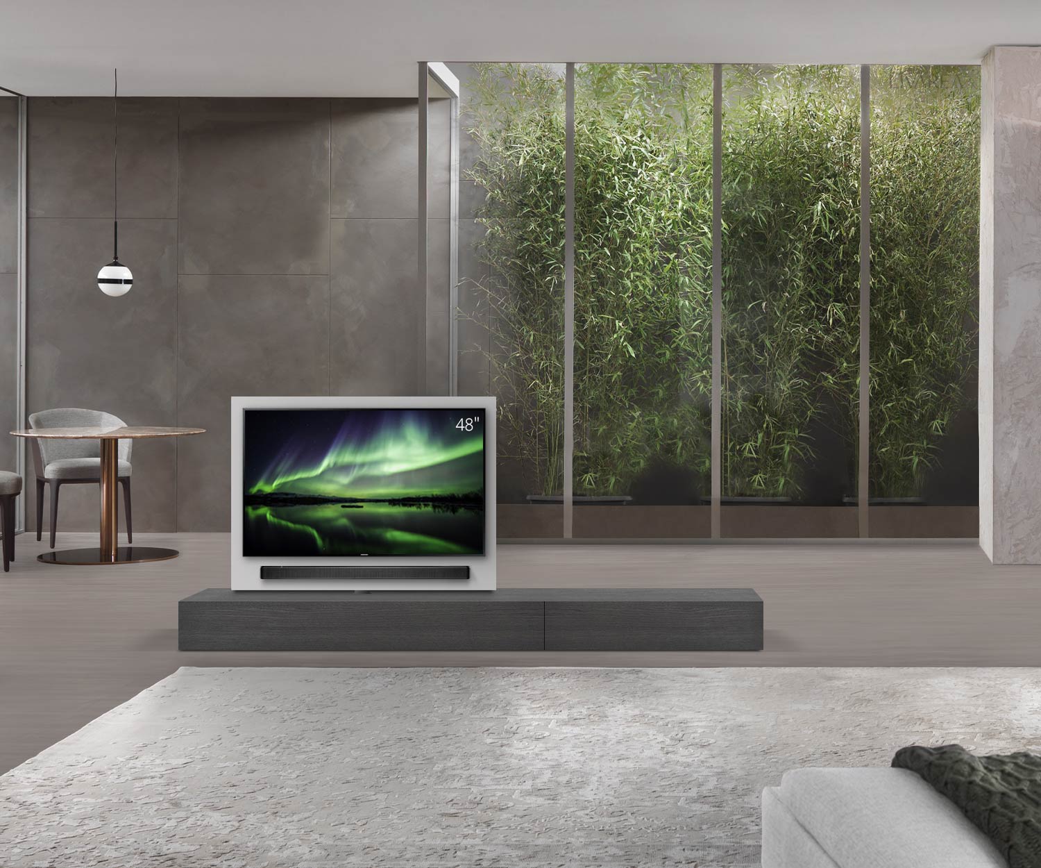 Livitalia Roto design lowboard room divider with swivelling TV panel W150 50 H25 D56 EiGr B90re oBox Livitalia Roto design lowboard room divider with swivelling TV panel W150 50 H25 D56 EiGr B90re oBox