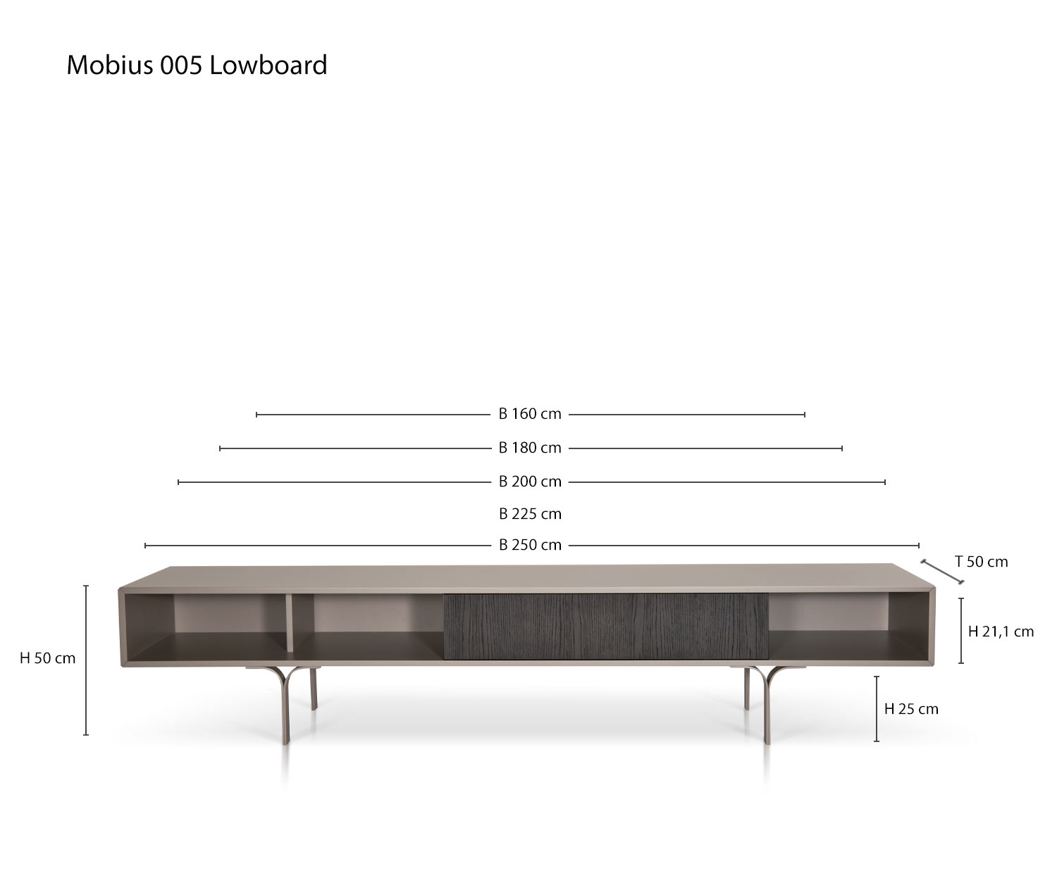 Designer Wohnzimmer Design Lowboard Mobius 005 von al2 Skizze Maße Größen Größenangaben