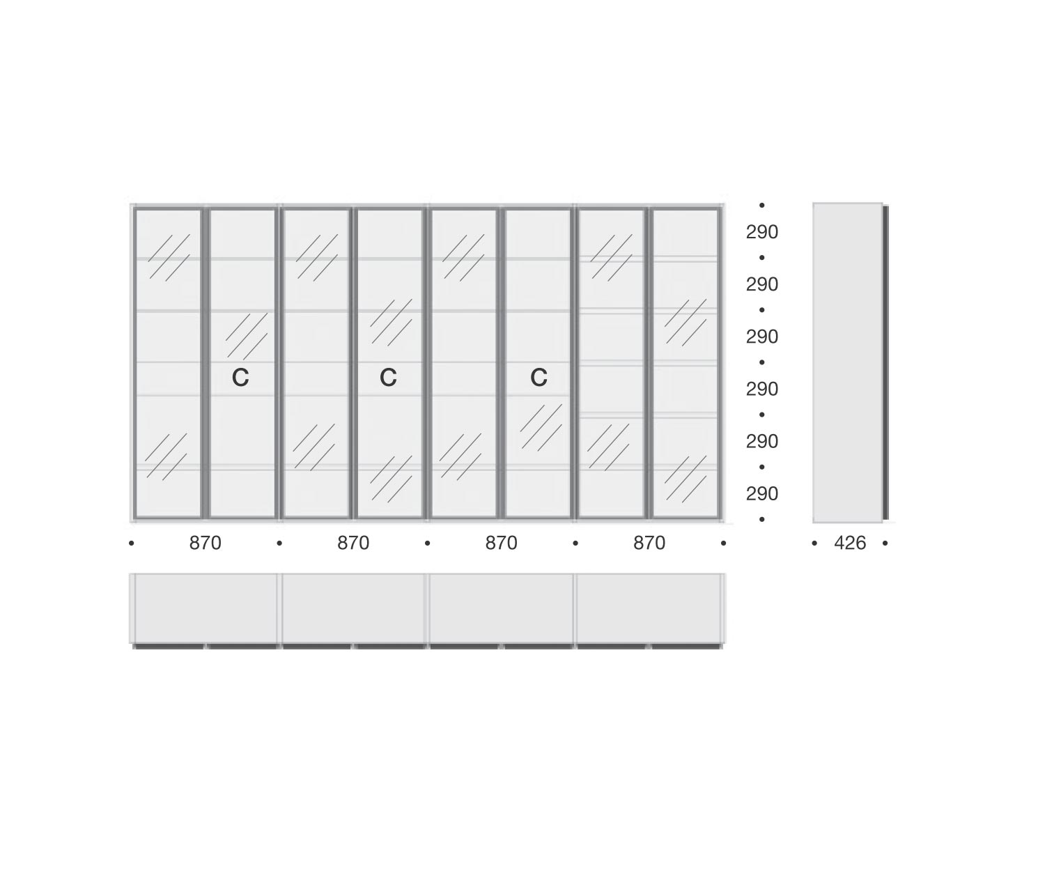 Modern Livitalia bookcase with glass cabinet C63 Modern Livitalia bookcase with glass cabinet C63
