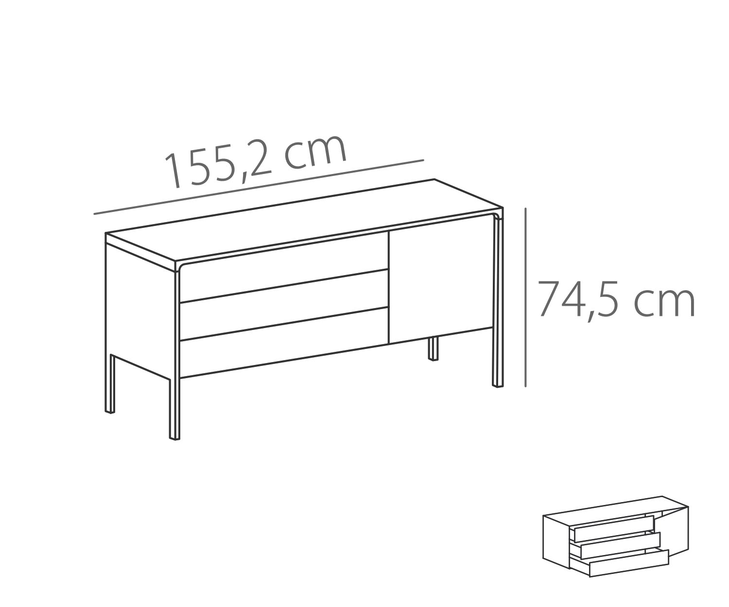 Punt Sideboard Tactile Tactile Oak White Tactile B 155 3 drawers + 1 door Sketch Punt Sideboard Tactile Tactile Oak White Tactile B 155 3 drawers + 1 door Sketch