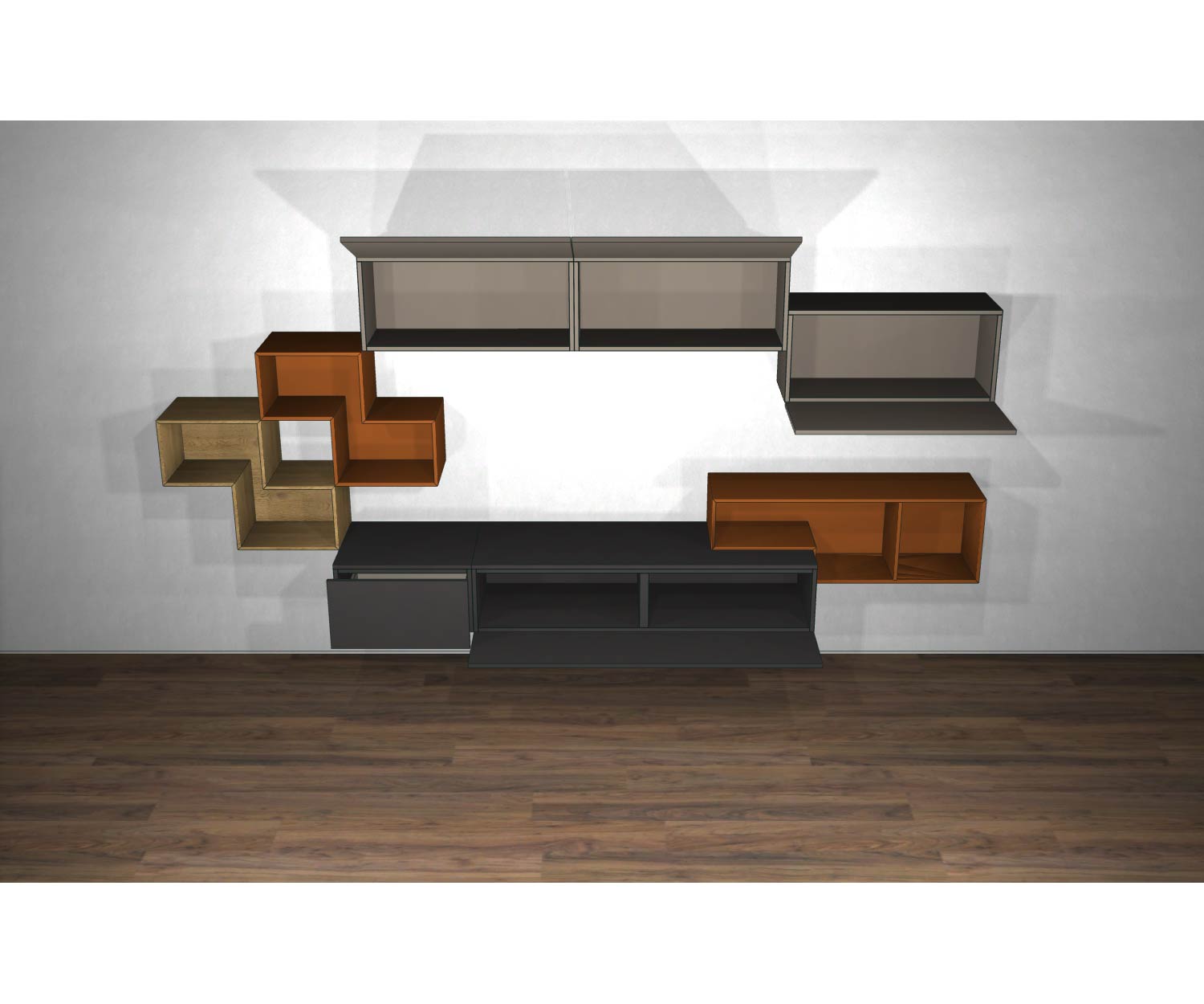 Livitalia Design wall unit C23 sketch with open doors and shelves Livitalia Design wall unit C23 sketch with open doors and shelves