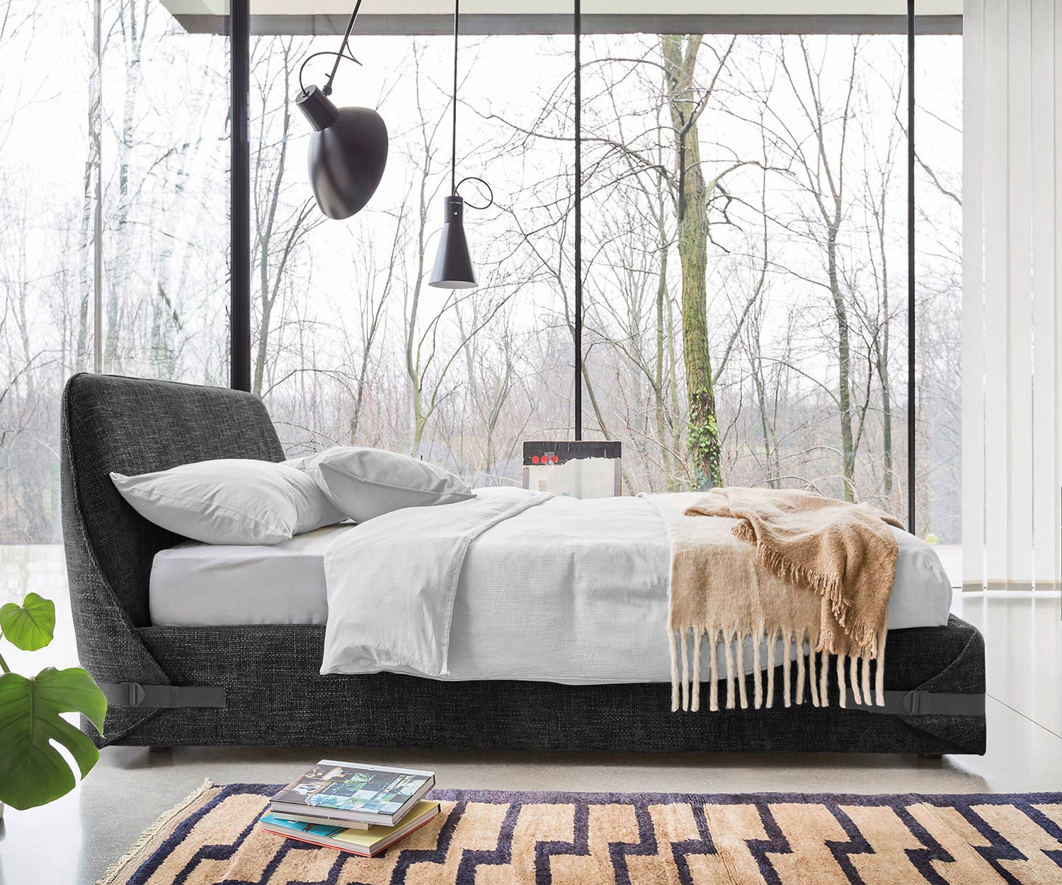 Novamobili Bed Tape 180x200 cm without slatted frame Fabric cover dark grey Belt light grey Novamobili Bed Tape 180x200 cm without slatted frame Fabric cover dark grey Belt light grey