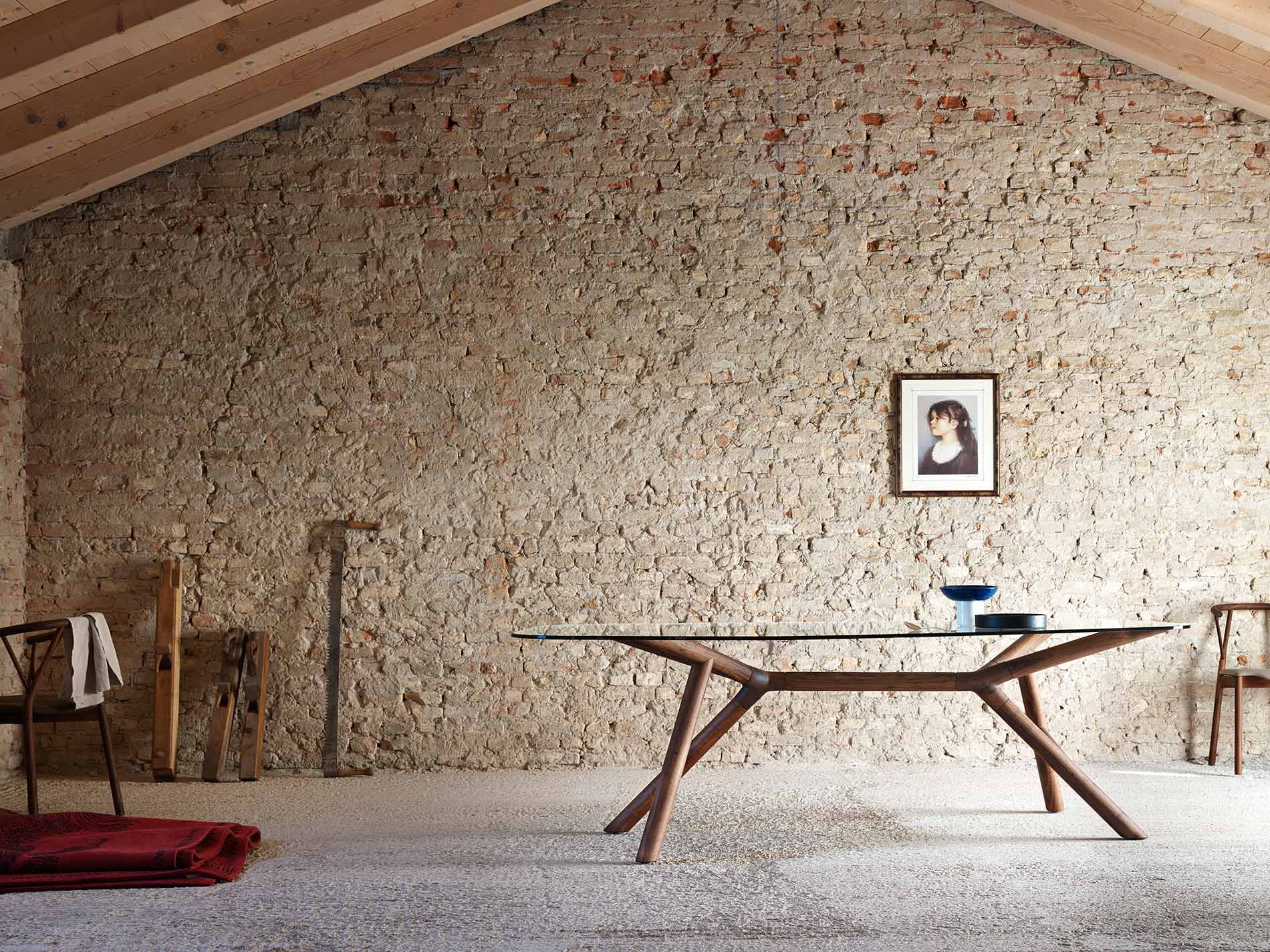 Design Holz Glastisch aus Italien