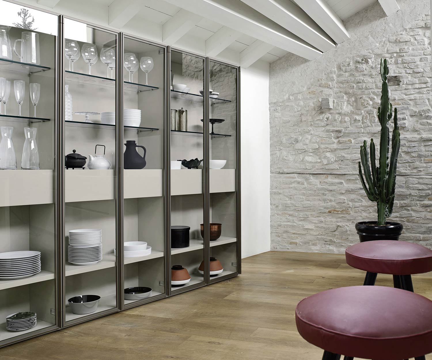 Modern Livitalia bookcase with glass cabinet C63 Modern Livitalia bookcase with glass cabinet C63