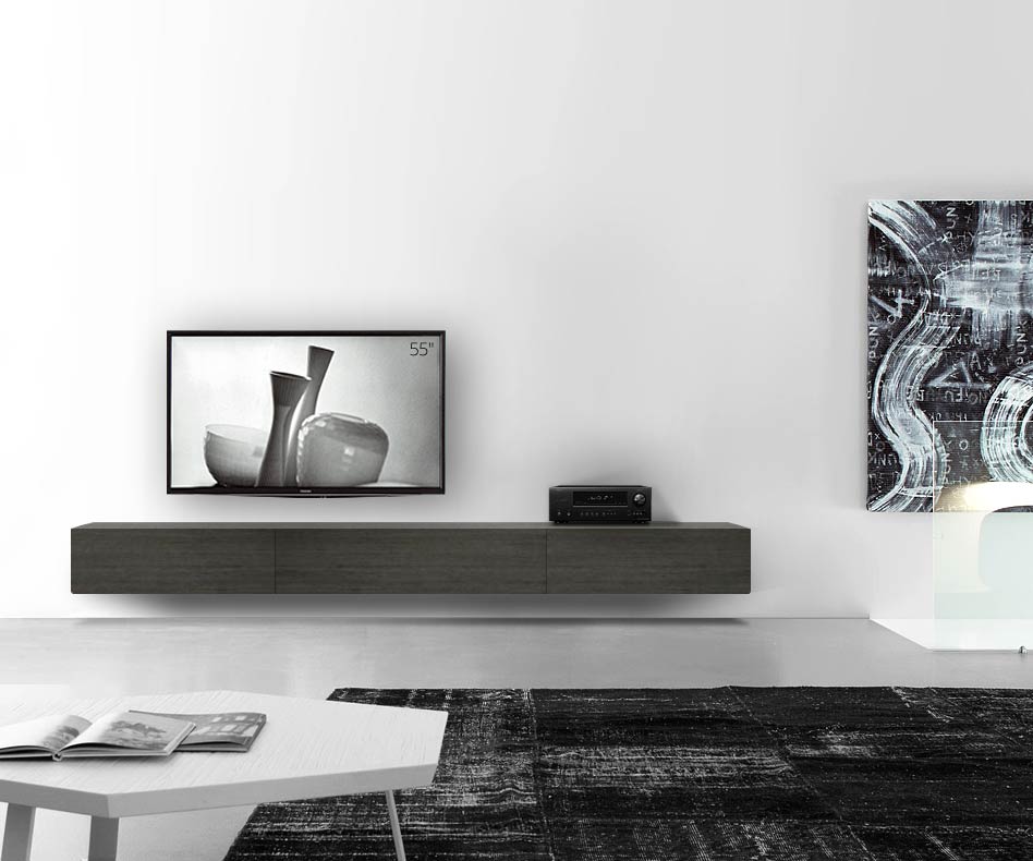 Livitalia Holz Design Lowboard Konfigurator Wand 300 cm 32 cm 56 cm Eiche grau