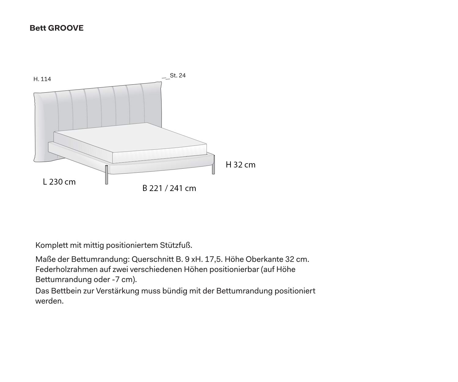 Novamobili Bett Tufte Skizzen Maße Größen Größenangaben