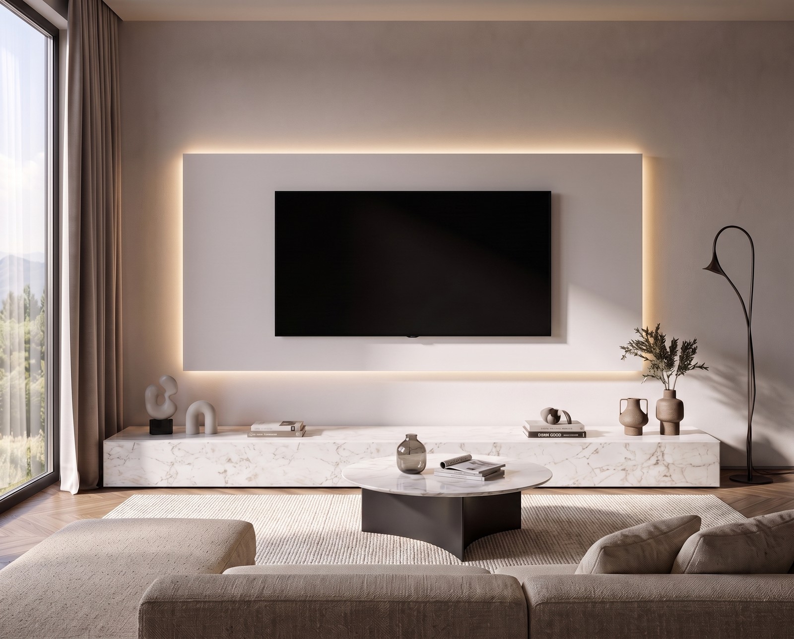 Livitalia C111 wall unit in white in a living room Livitalia C111 wall unit in white in a living room