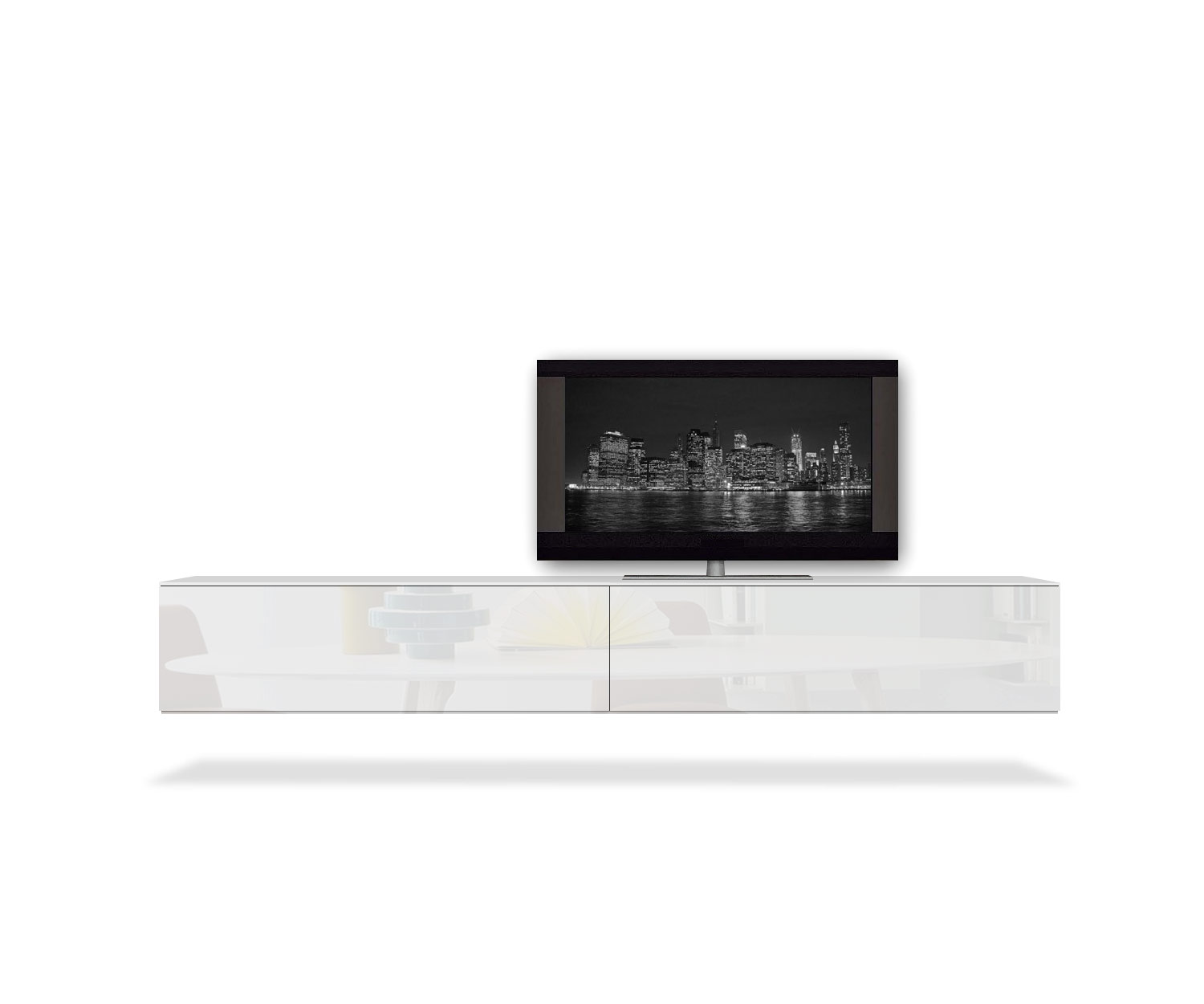 Novamobili Box Design Design Lowboard B 240 cm / H 34,4 cm Hochglanz Bianco weiß