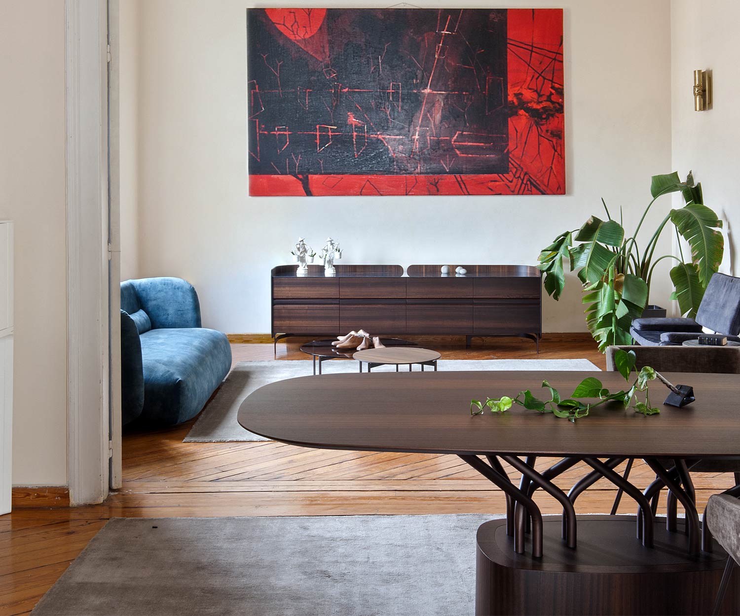 Moderner al2 Design Esstisch Teilansicht Panorama vom Esszimmer ins Wohnzimmer Moderner al2 Design Esstisch Teilansicht Panorama vom Esszimmer ins Wohnzimmer