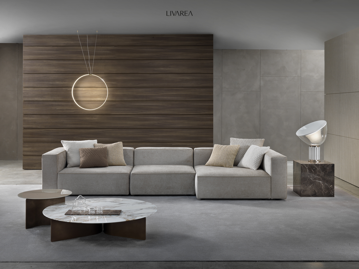 Exclusive living area l form with recamieren sofa and matching coffee tables plus side table Exclusive living area l form with recamieren sofa and matching coffee tables plus side table