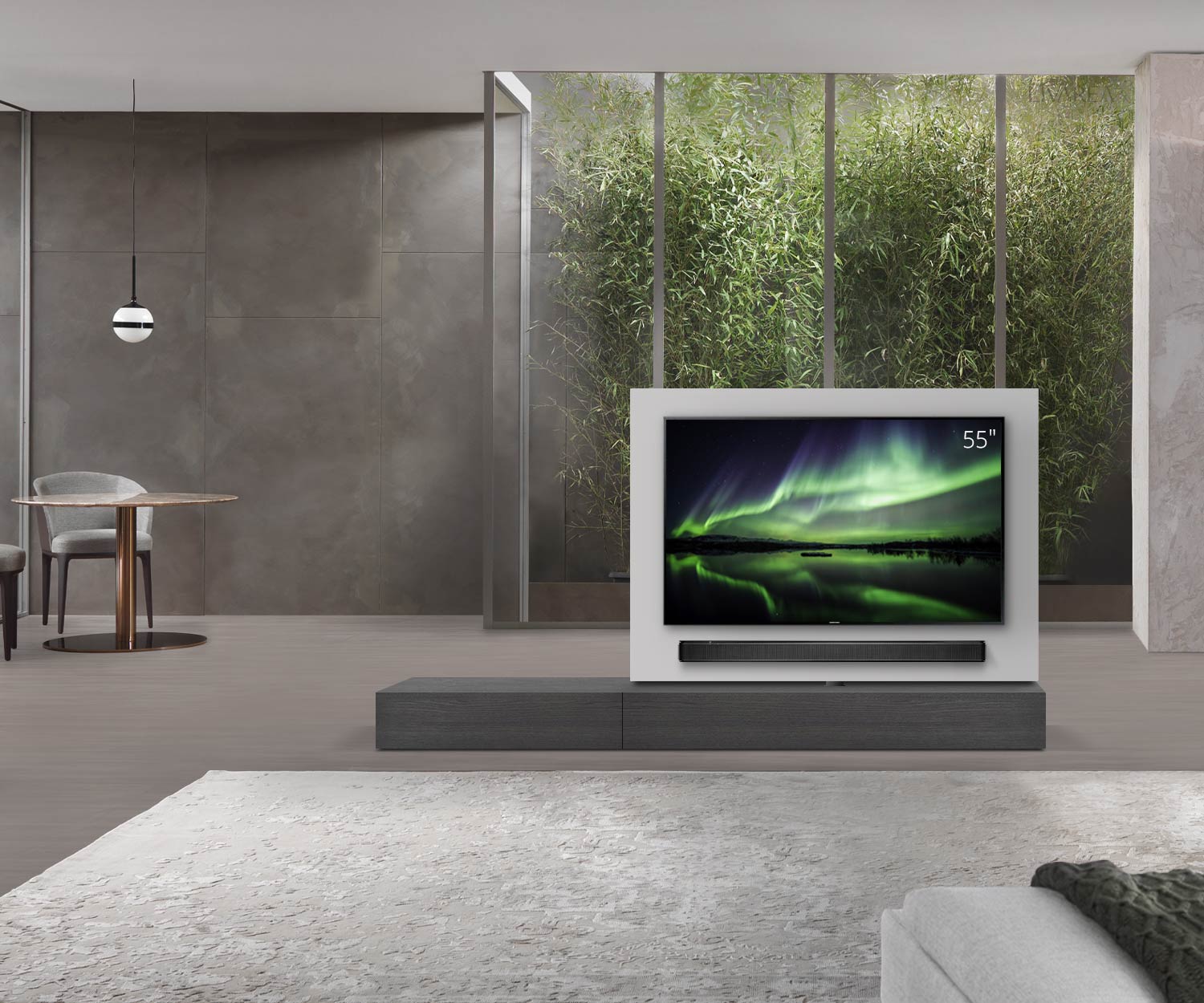 Livitalia Roto design lowboard room divider with swivelling TV panel W150 65 H25 D56 EiGr B90li oBox Livitalia Roto design lowboard room divider with swivelling TV panel W150 65 H25 D56 EiGr B90li oBox