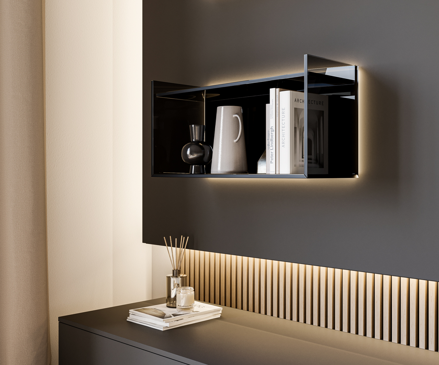Modernes Livitalia Designer Glas Wandregal mit LED Beleuchtung Modernes Livitalia Designer Glas Wandregal mit LED Beleuchtung