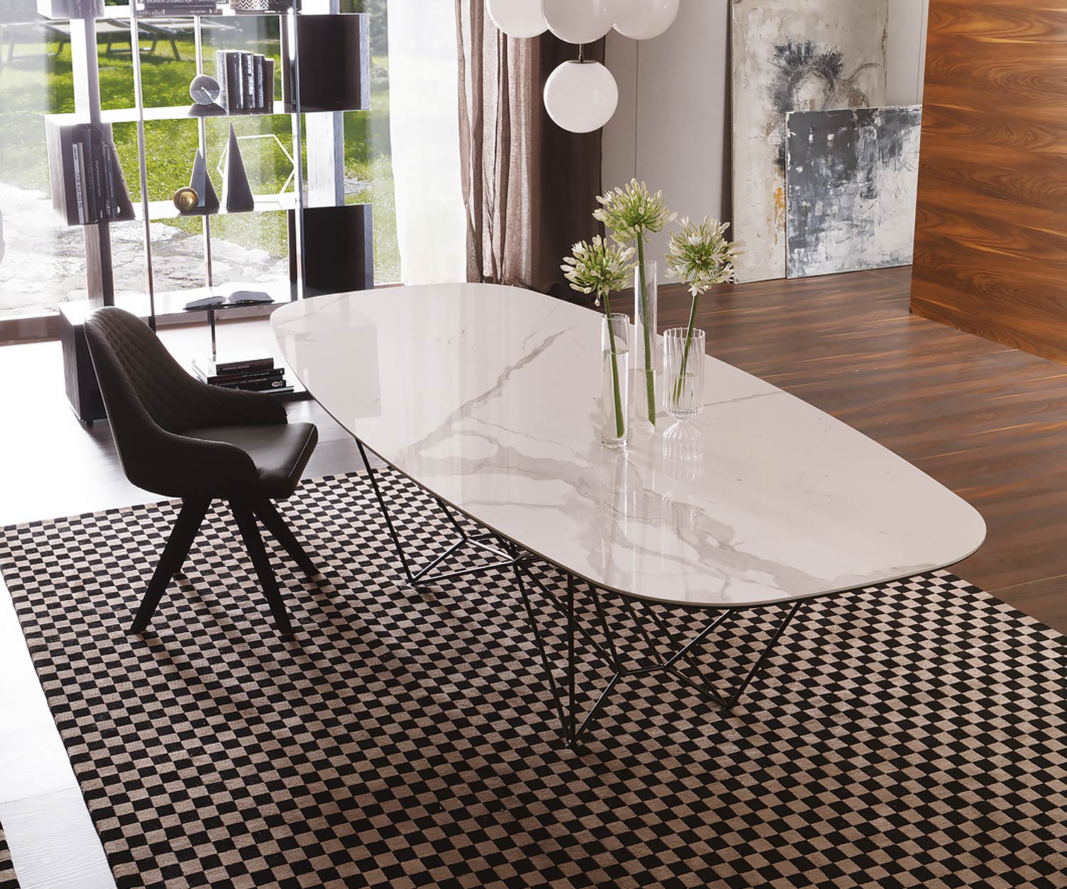 Design Esstisch Ozzio Fil8 ovale Tischplatte Glas Keramik Weiß Stahluntergestell Design Esstisch Ozzio Fil8 ovale Tischplatte Glas Keramik Weiß Stahluntergestell