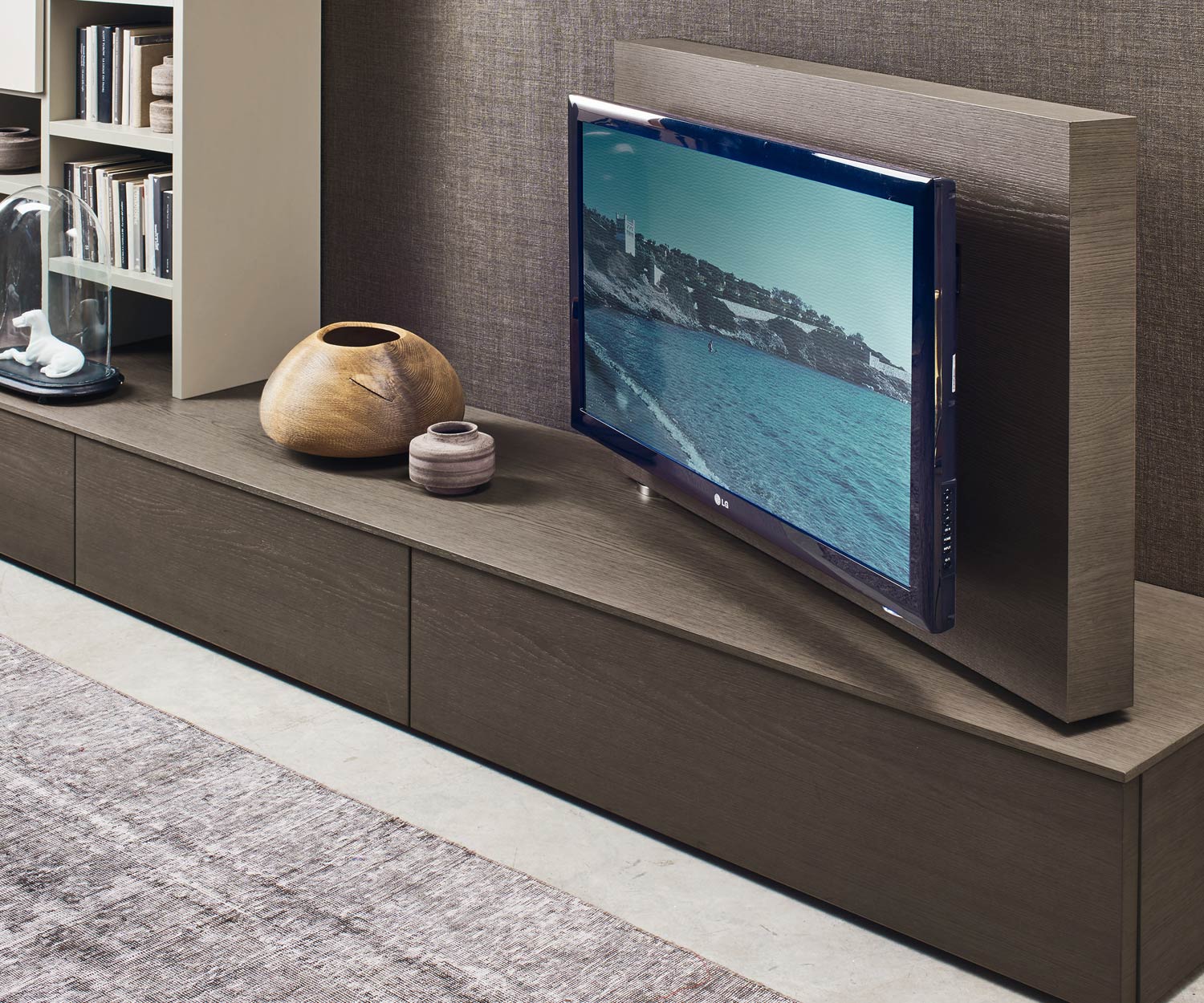 Livitalia Design Wohnwand C45 mit drehbarem TV Paneel