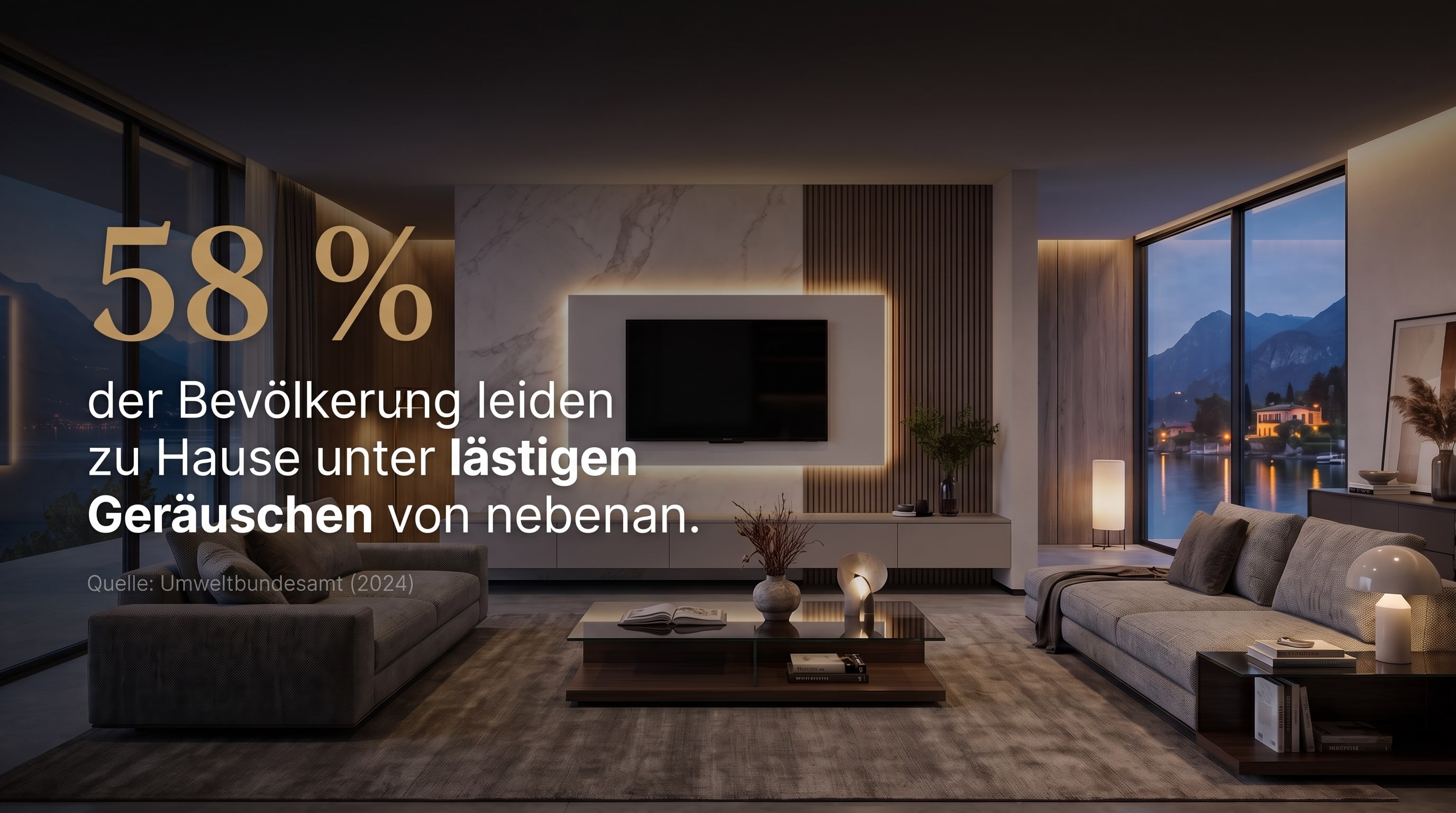 58 % – van de bevolking heeft thuis last van storende geluiden van de buren.