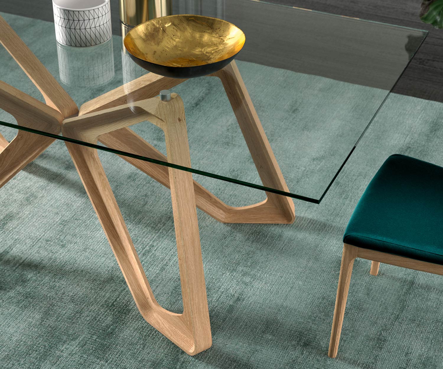 High-quality design dining table Ozzio Papillon Detail glass top and table legs transparent glass
