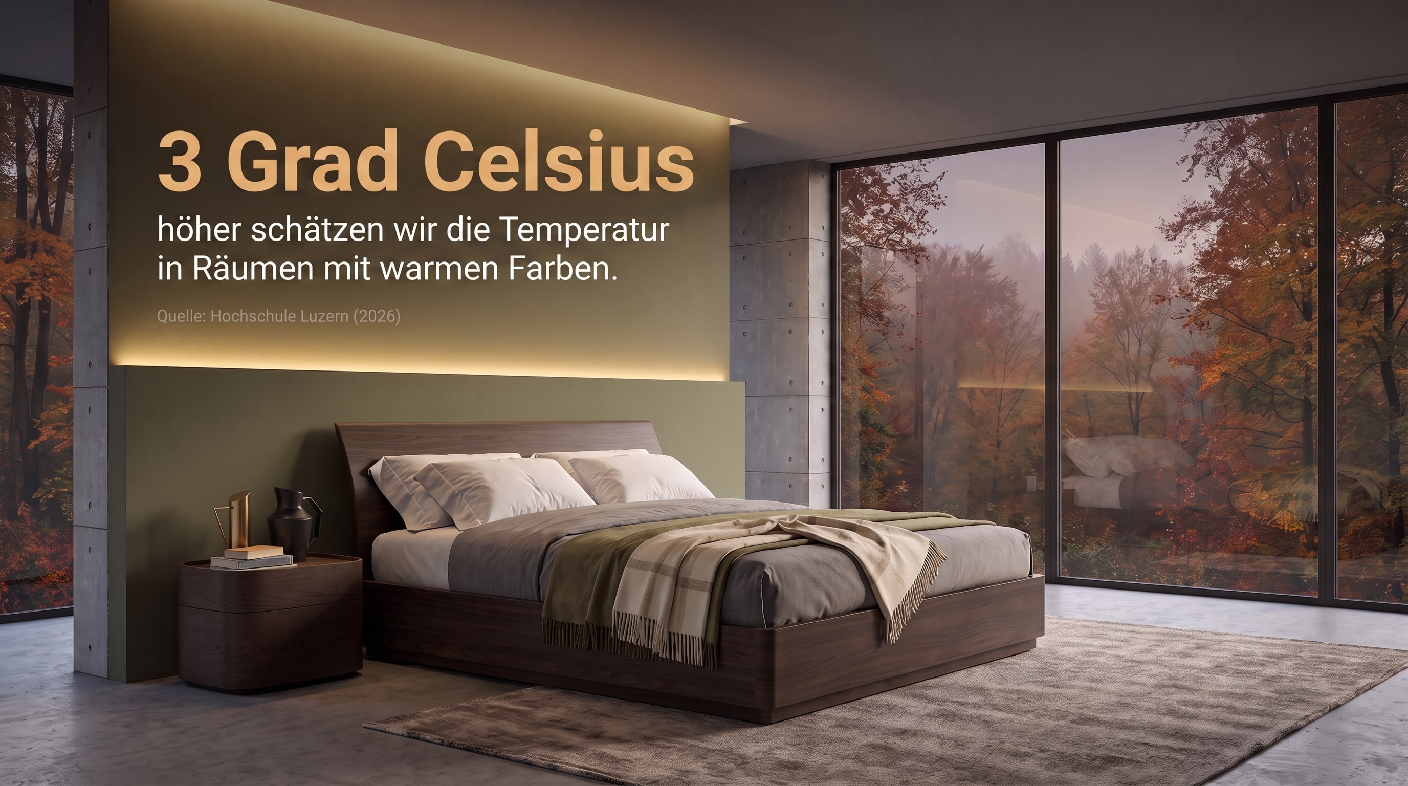 3 graden Celsius – hoger schatten we de temperatuur in kamers met warme kleuren.